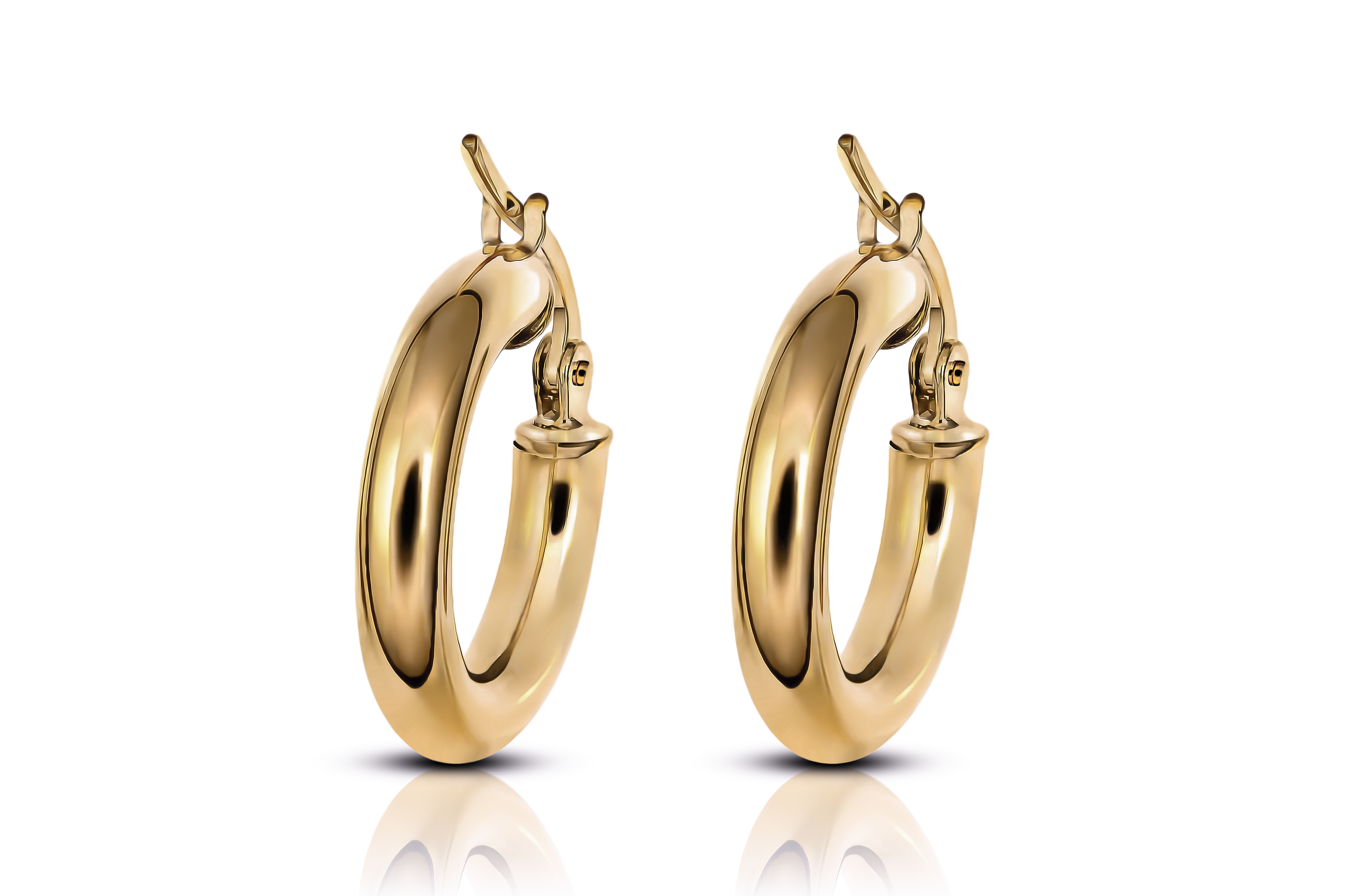 14K gold thick tube hoop earrings, real gold women's jewelry