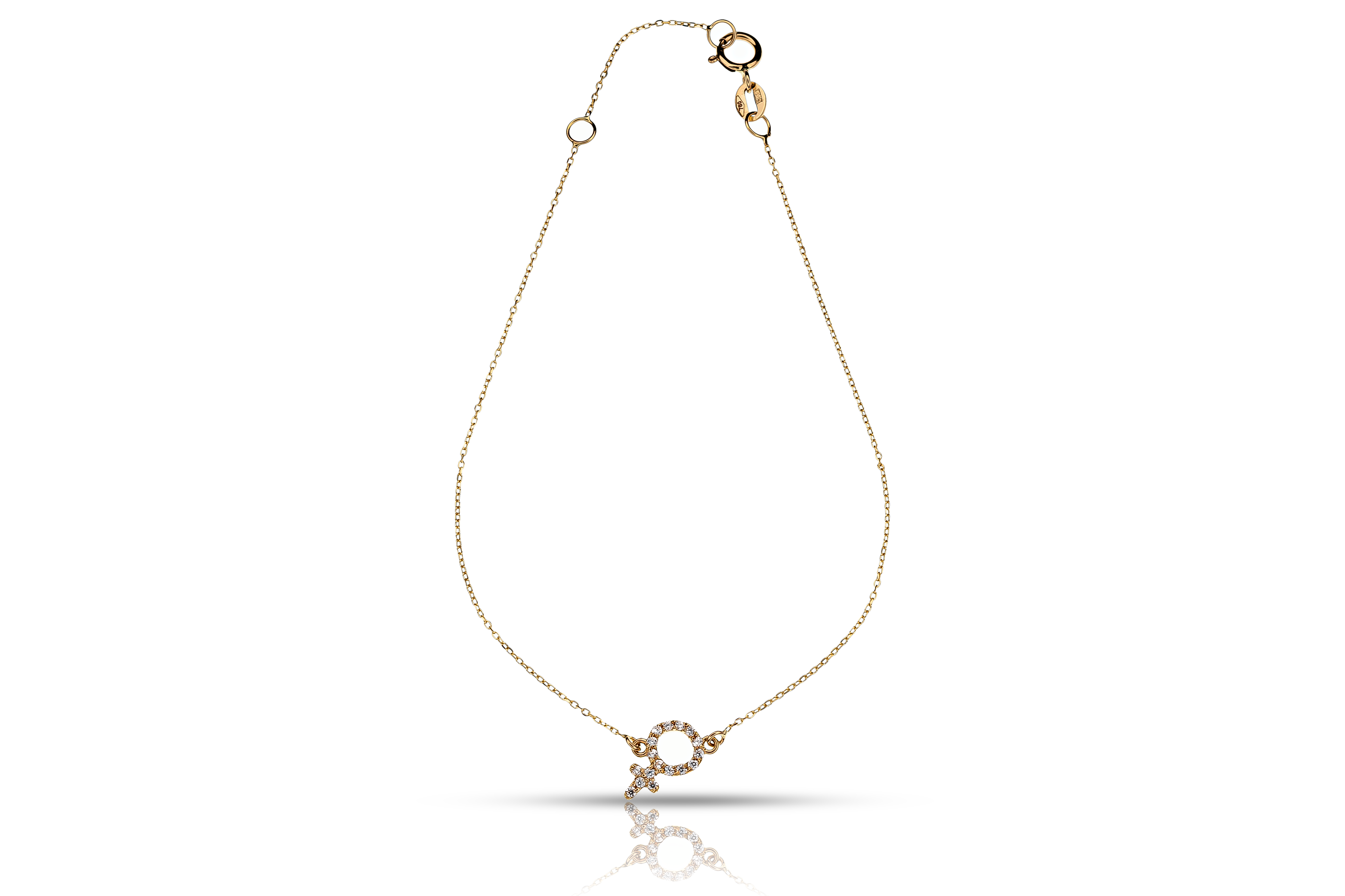 18K gold anchor chain bracelet with zirconia female symbol, real gold women's jewelry