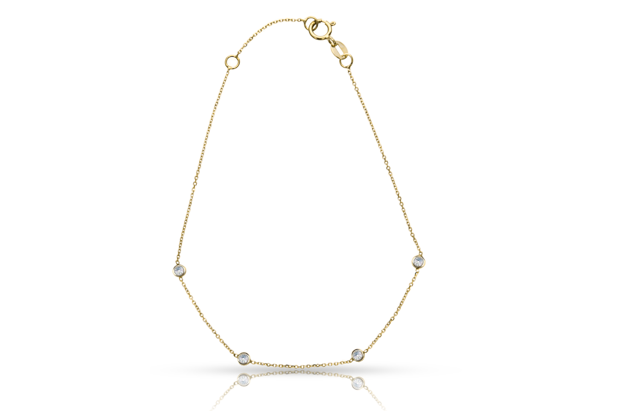 18K gold anchor chain bracelet with rainbow zirconia, real gold women's jewelry