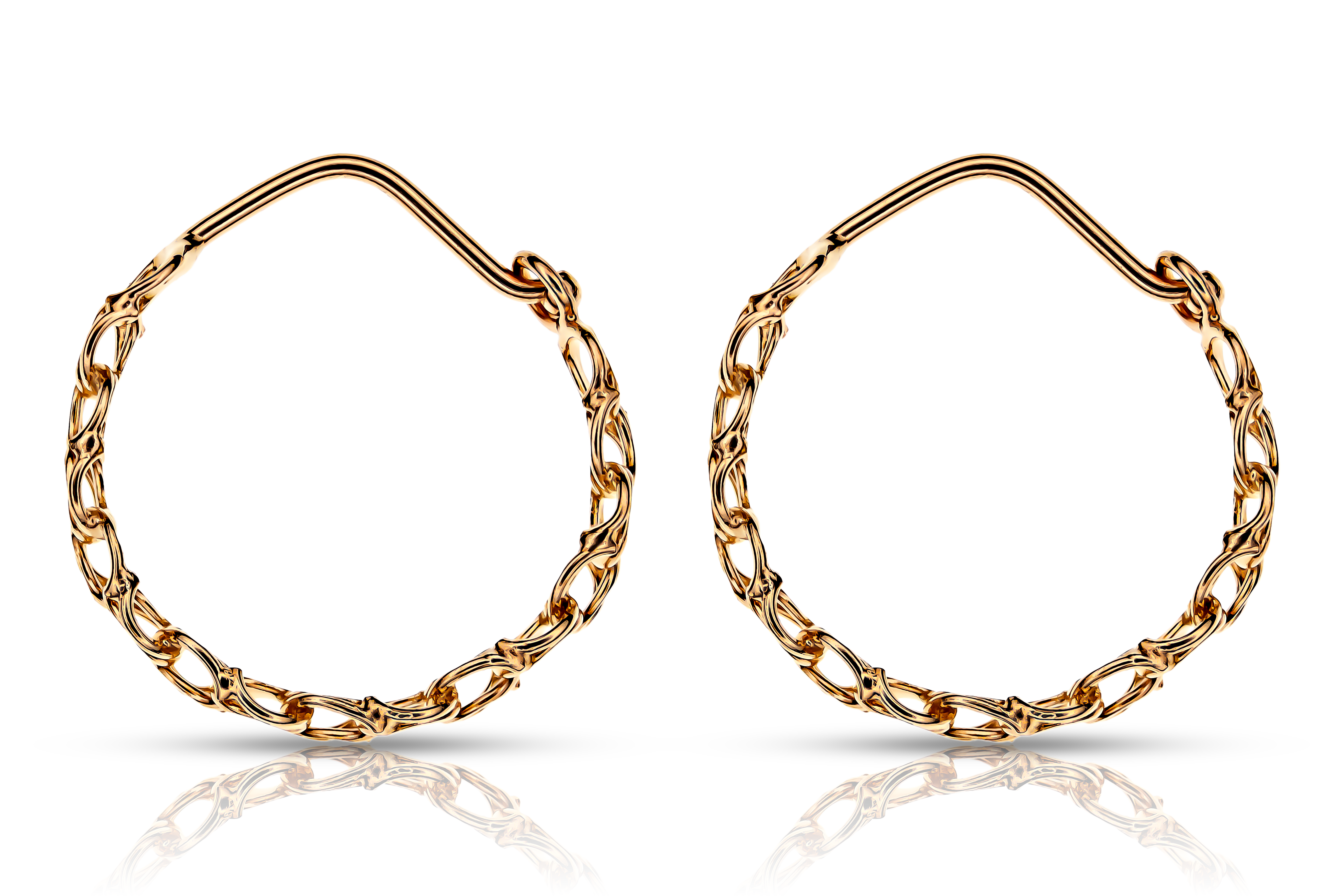 18K gold hoop earrings bismarck, front view real gold women's jewelry