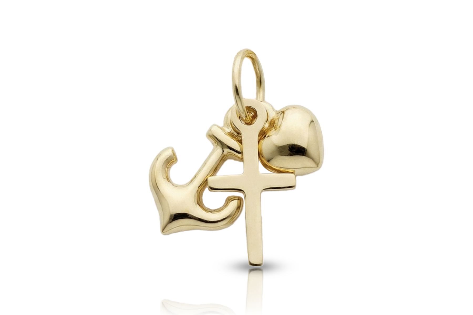 18K gold pendant with cross, anchor and heart, real gold jewelry