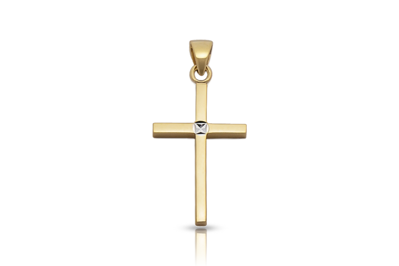 18K gold cross pendant with central zirconia, real gold jewelry
