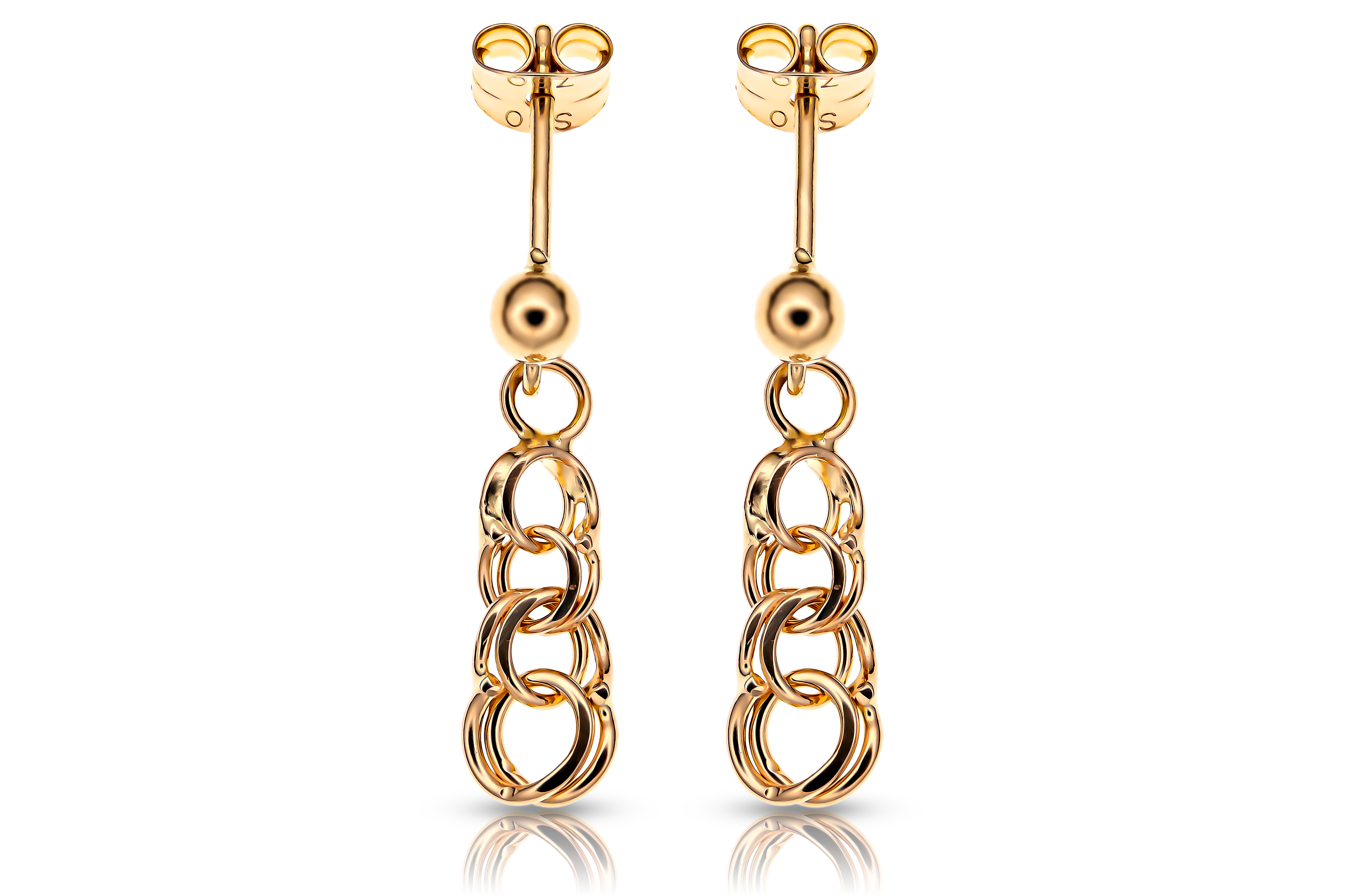 18K gold drop earrings bismarck, real gold women's jewelry