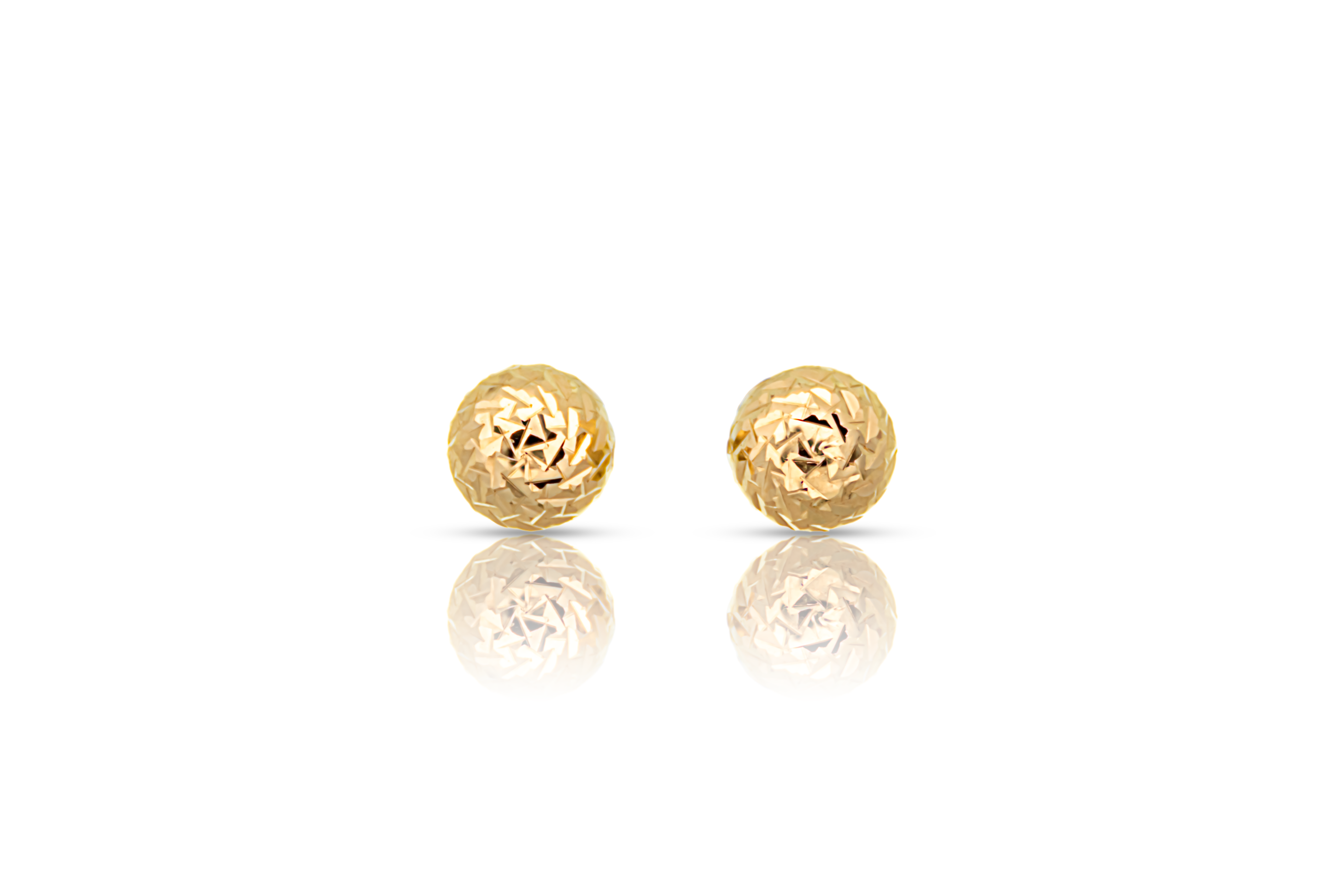 18K gold faceted ball stud earrings, front view real gold women's jewelry