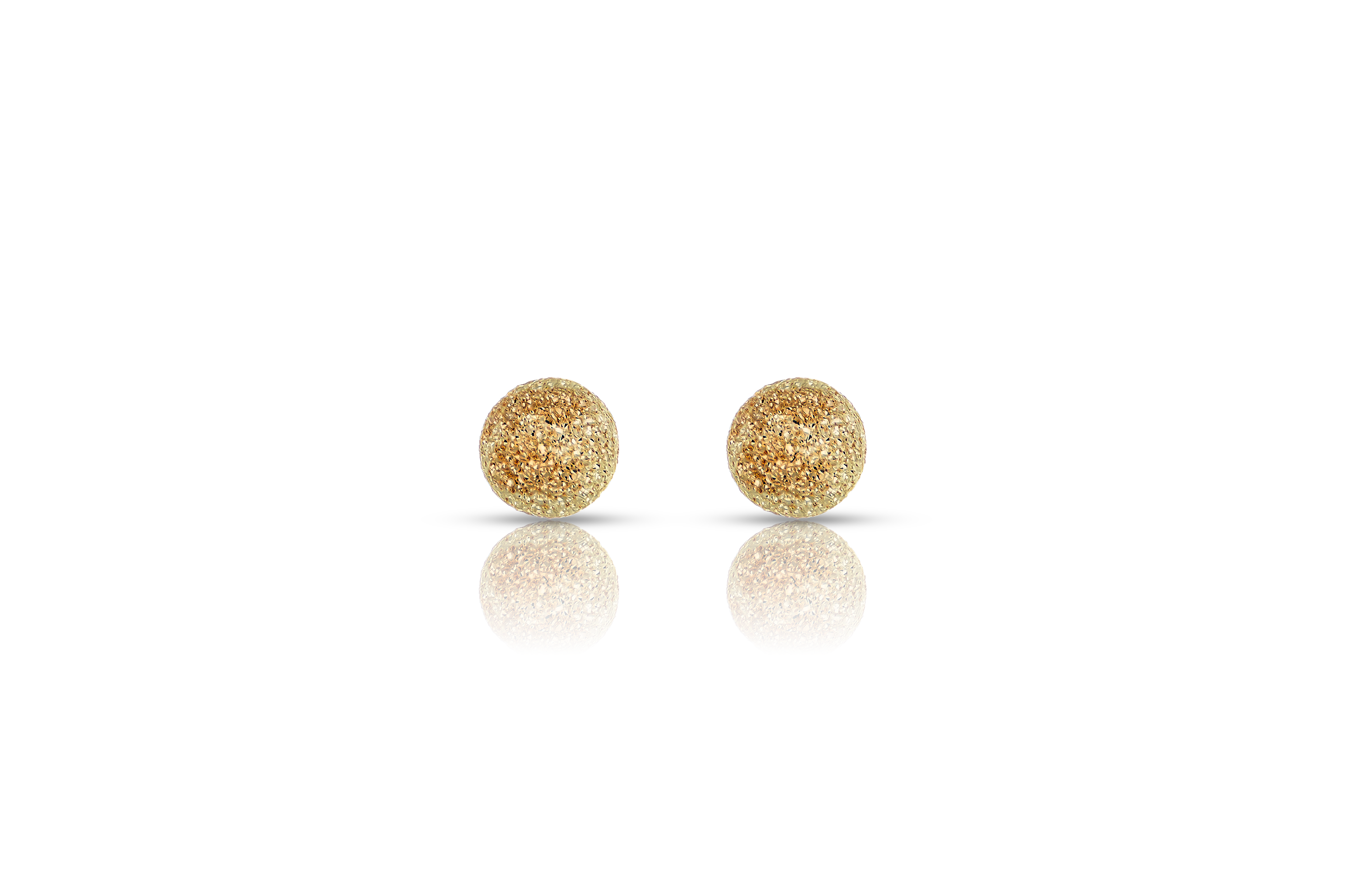18K gold frosted ball stud earrings, front view real gold women's jewelry
