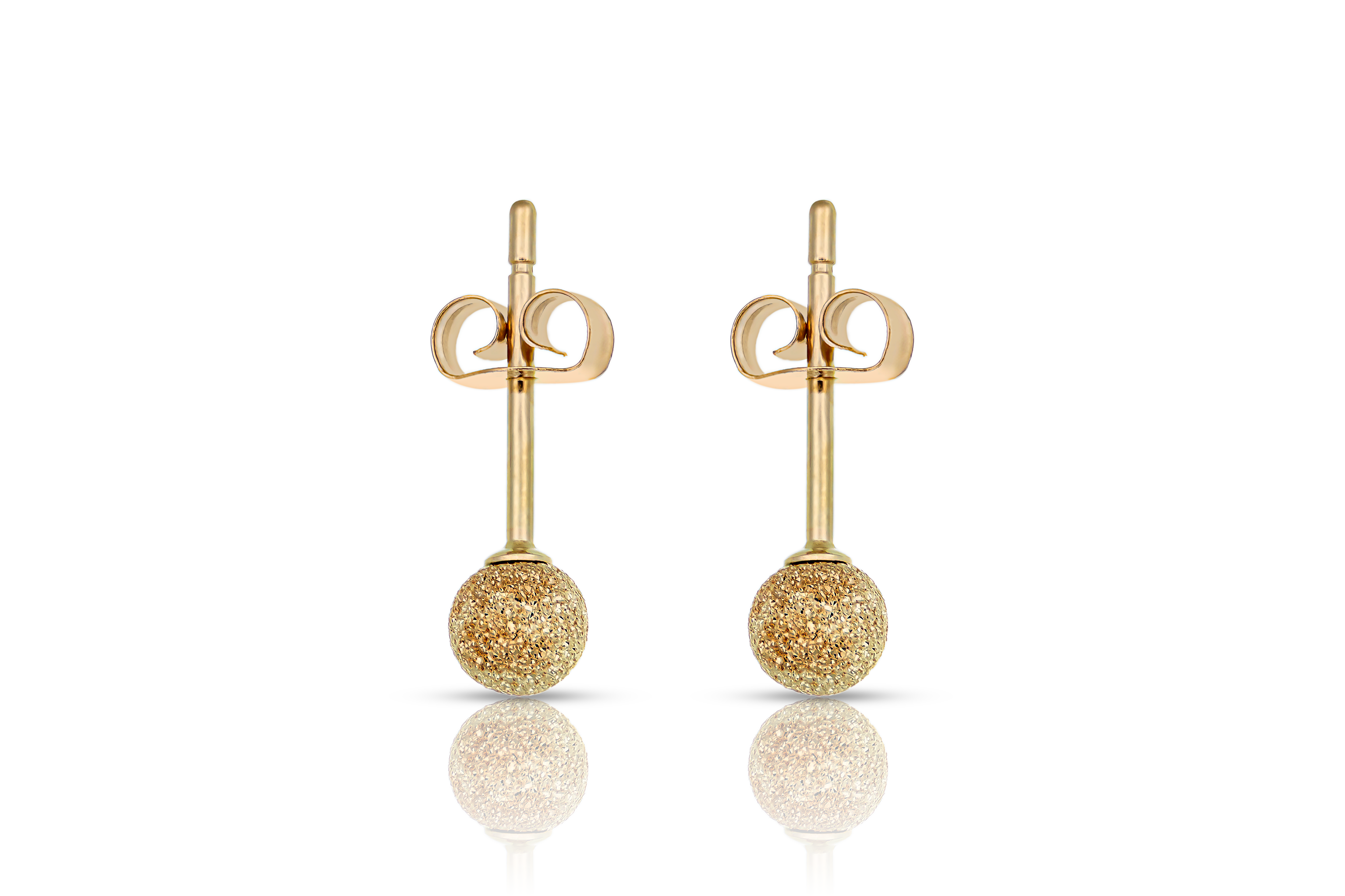 18K gold frosted ball stud earrings, real gold women's jewelry