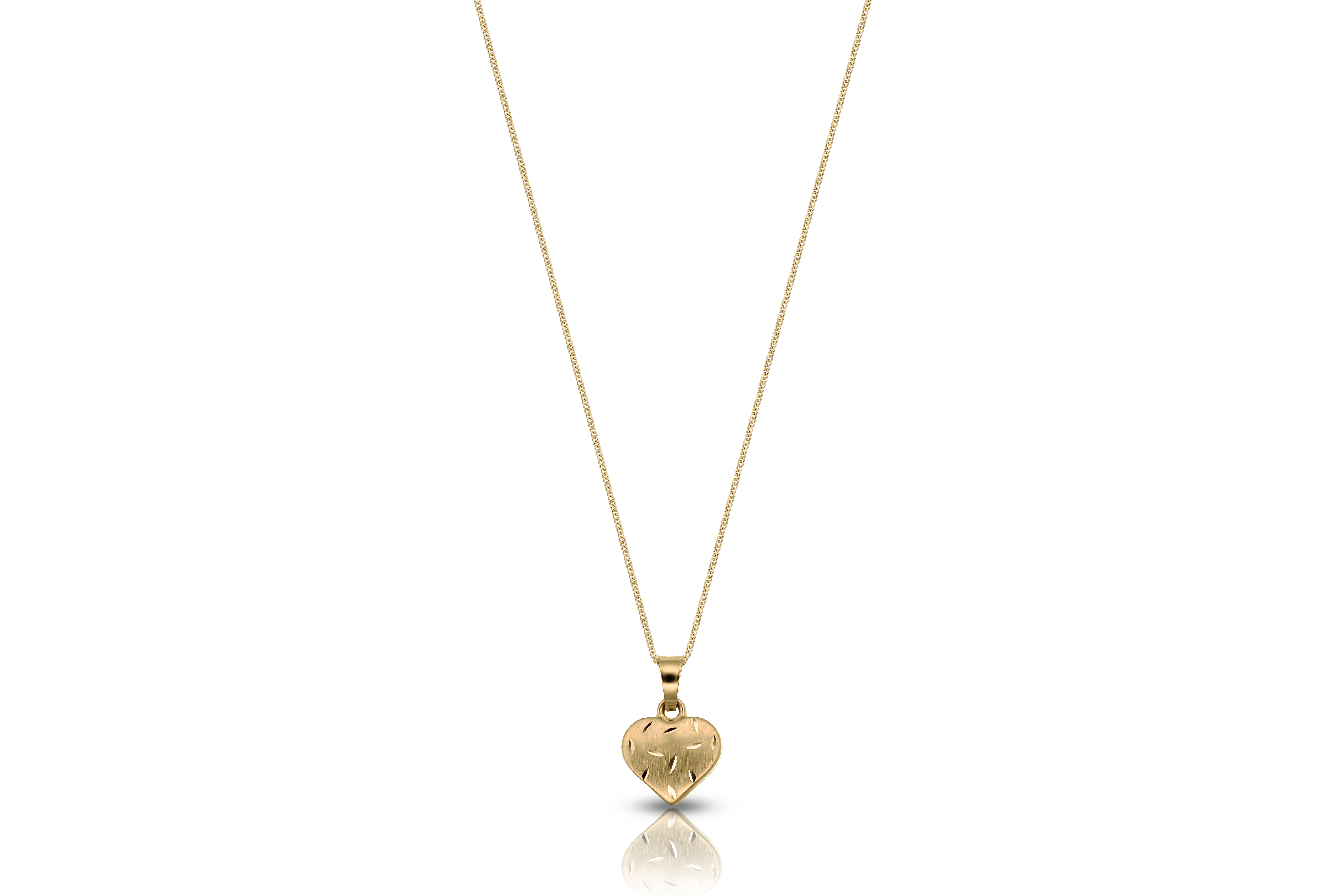 18K gold curb chain necklace with heart pendant, real gold women's jewelry