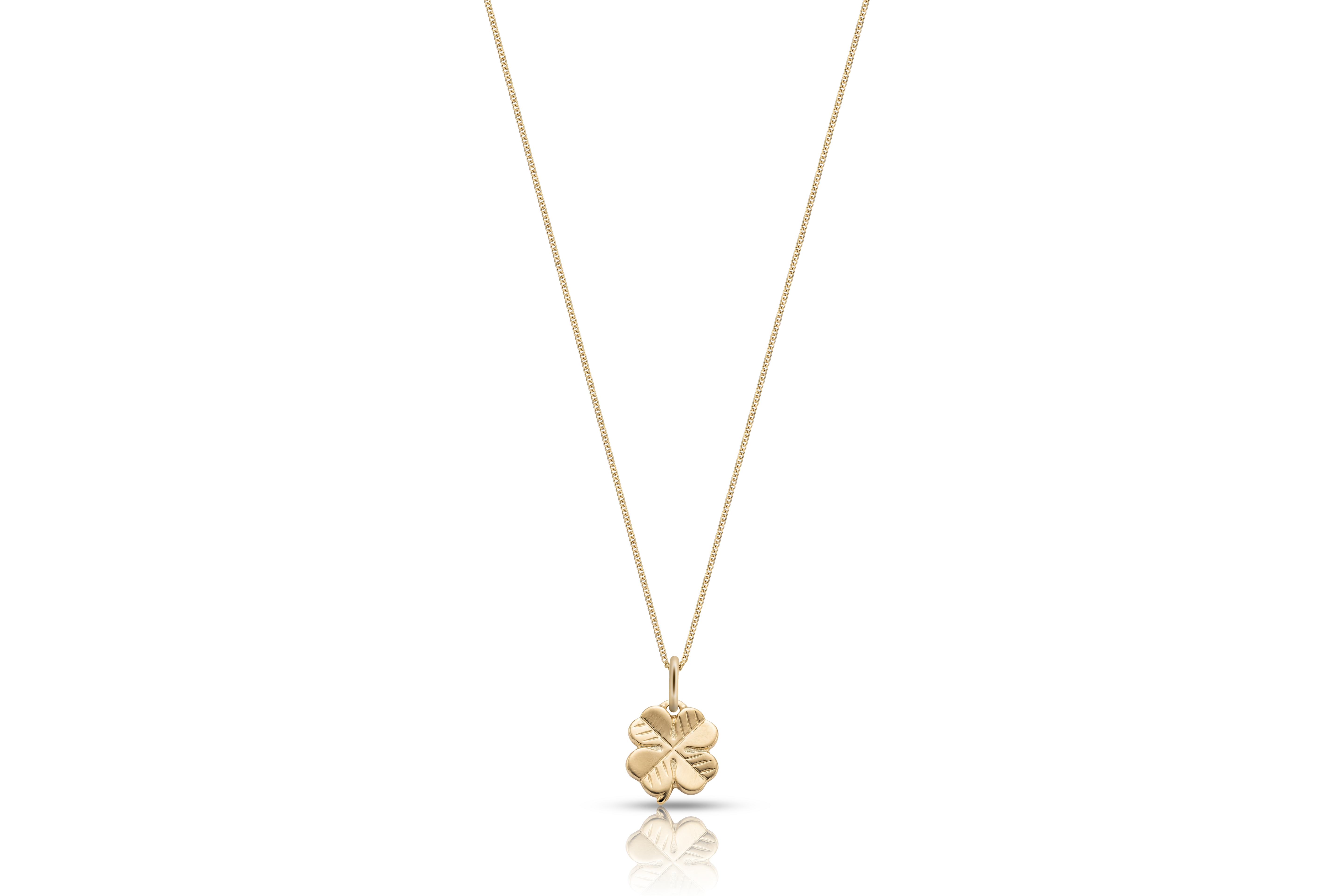 18K gold curb chain necklace with four-leaf clover pendant – real gold