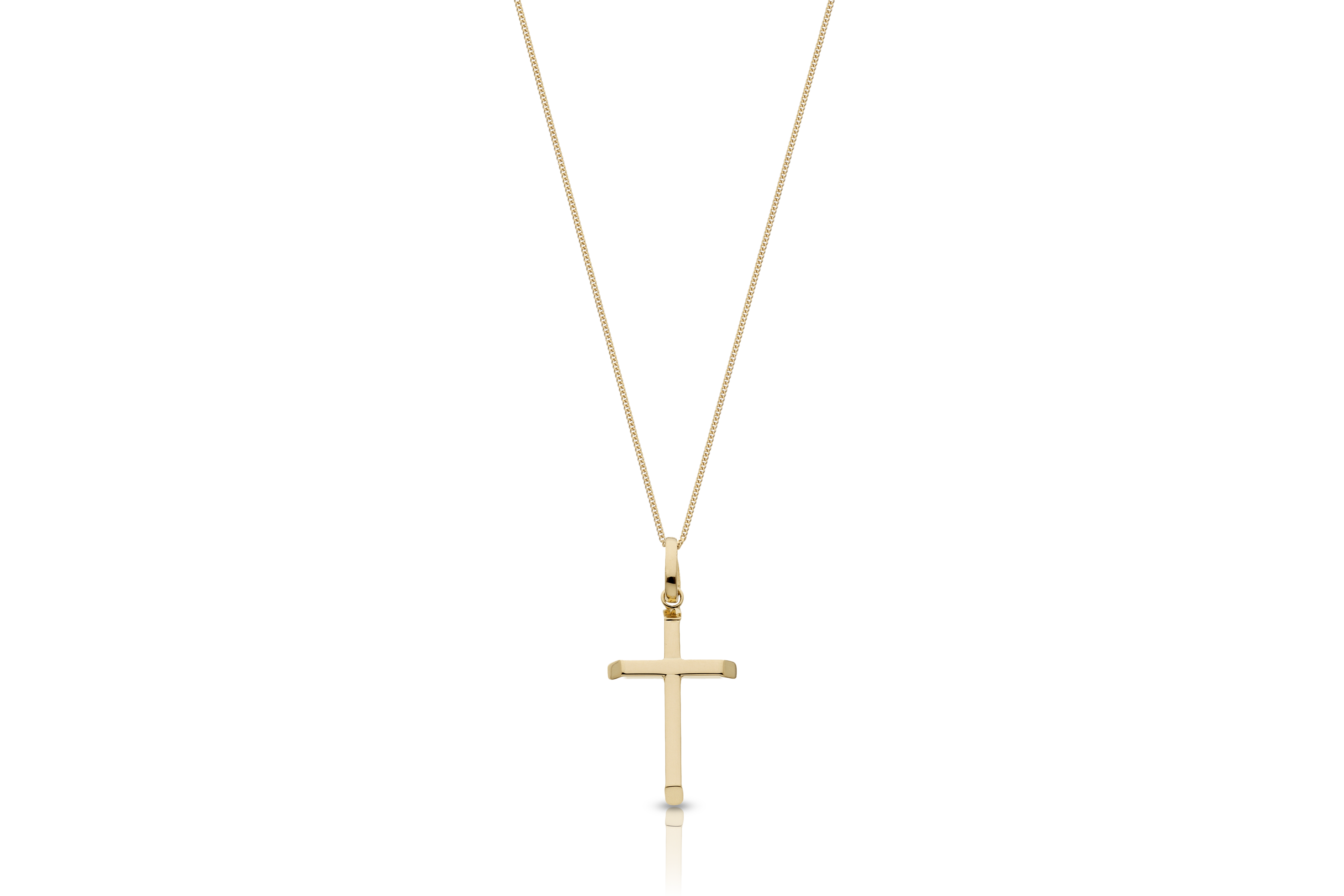 18K gold curb chain necklace with cross pendant, real gold jewelry