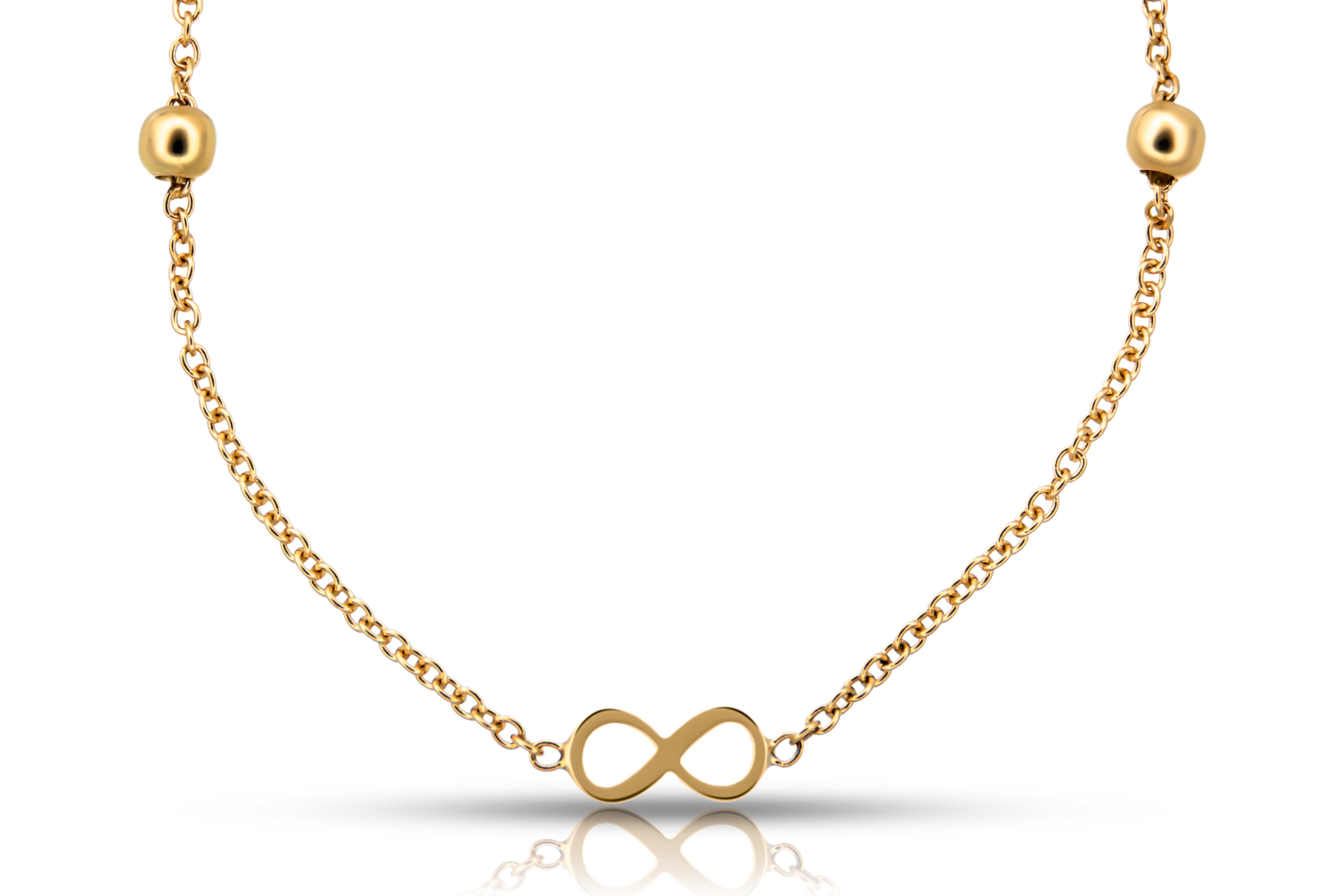 Guldhalsband evighetssymbol och kulor 18k
