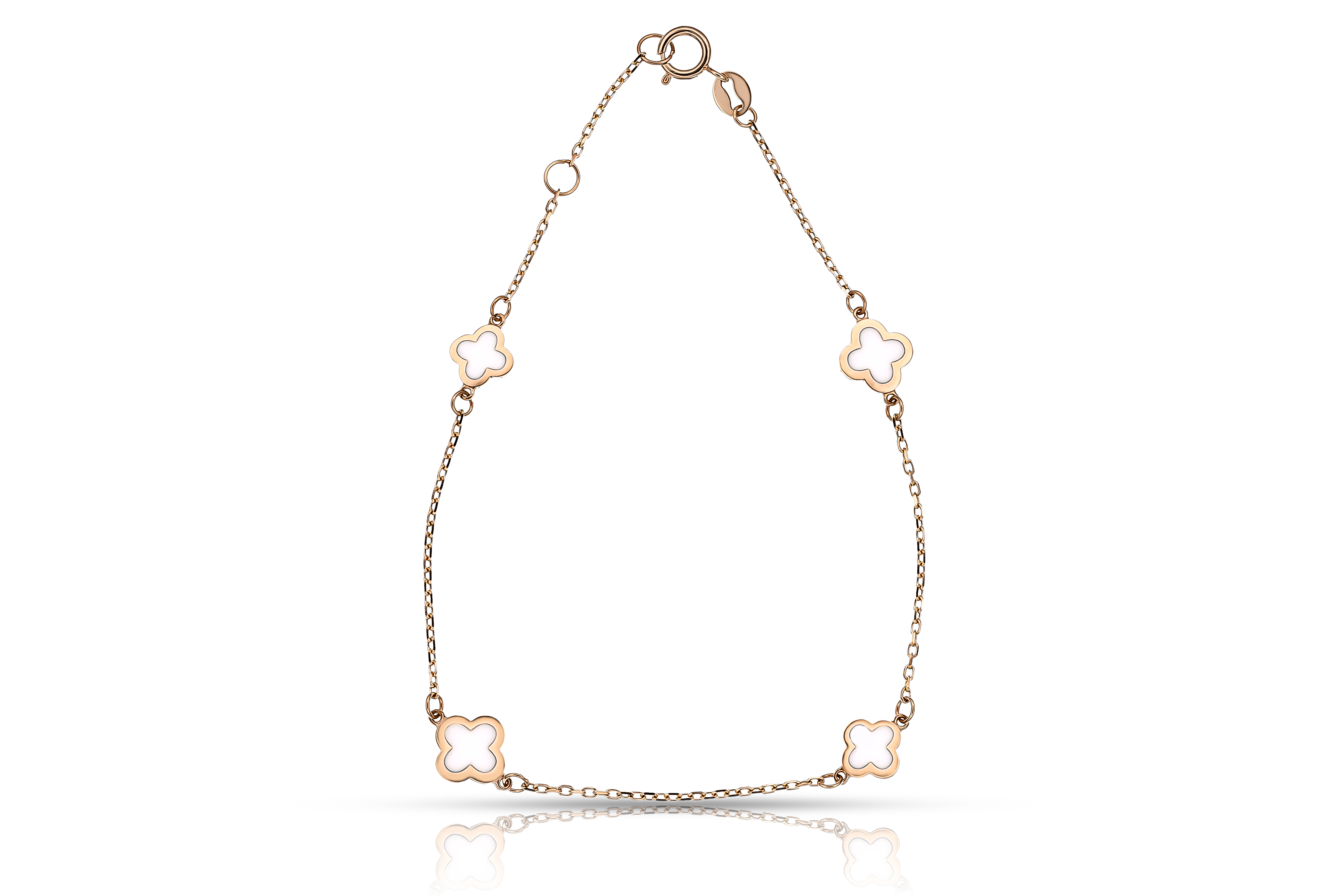 Guldarmband ankar vit klöver 18k