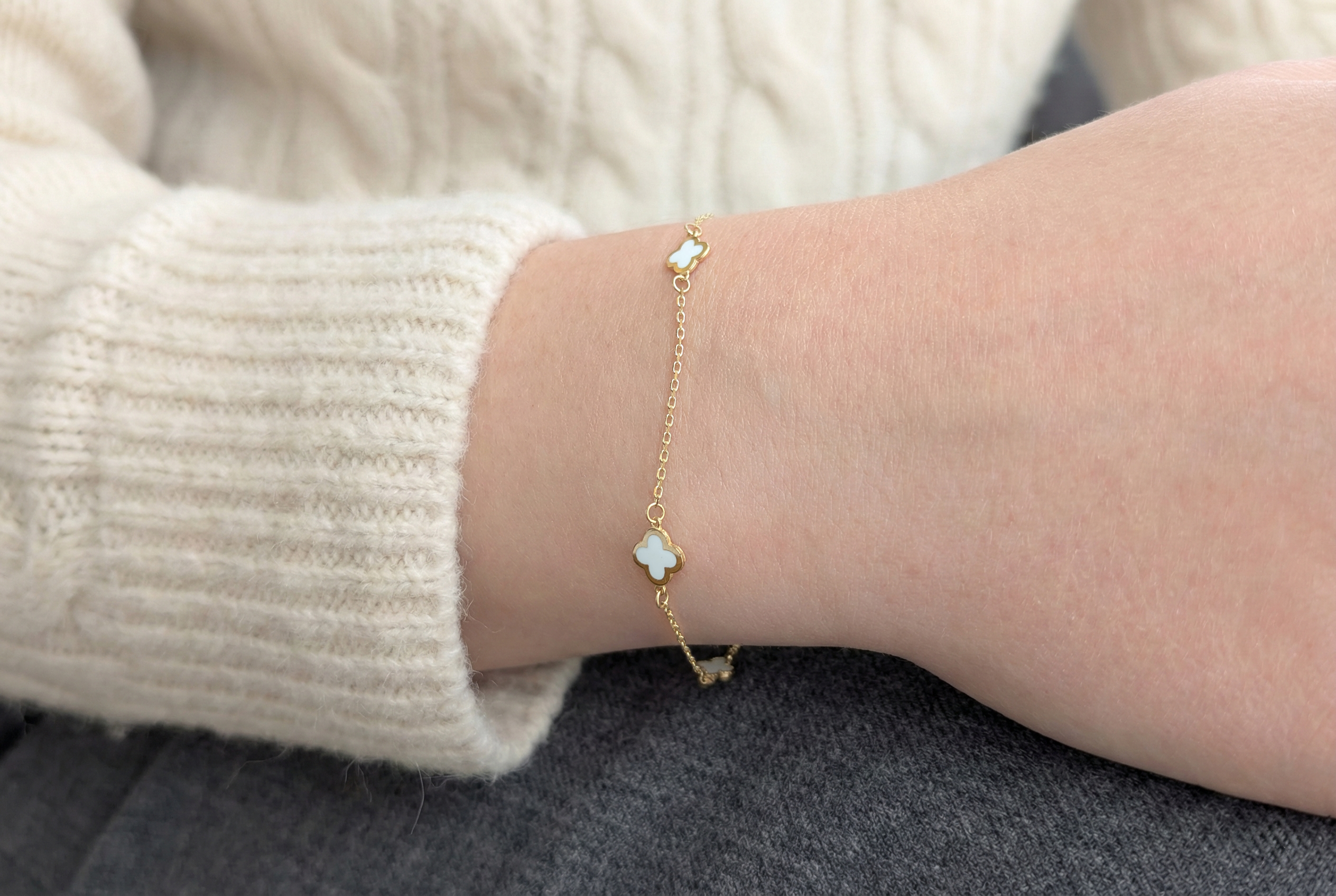Gold bracelet anchor clover 18k