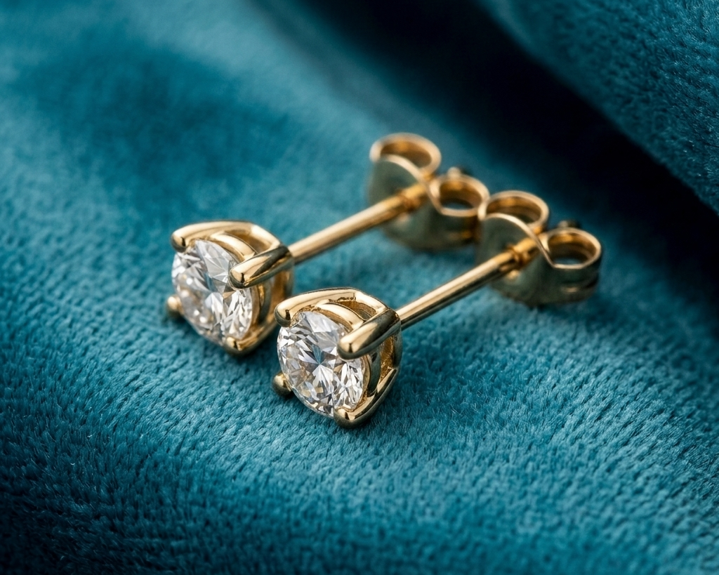 Nordic Bling collection zirconia stud earrings, real gold and silver jewelry