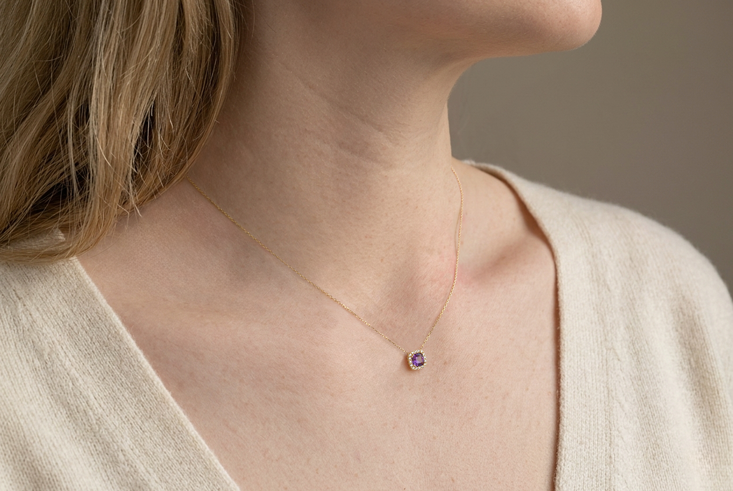 Gold necklace amethyst zirconia 18k