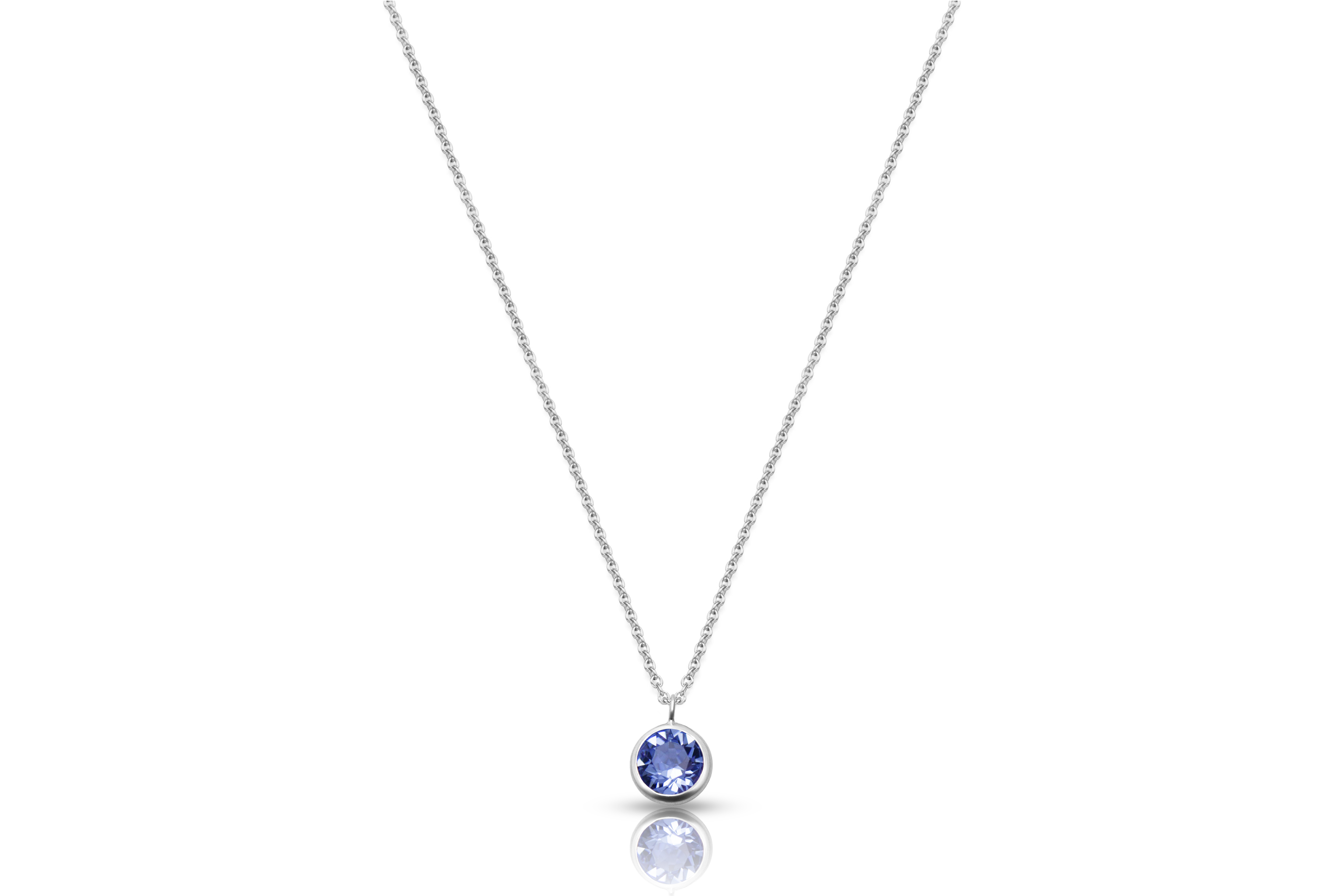 Silver necklace with anchor chain and blue zirconia pendant, real silver women's jewelry