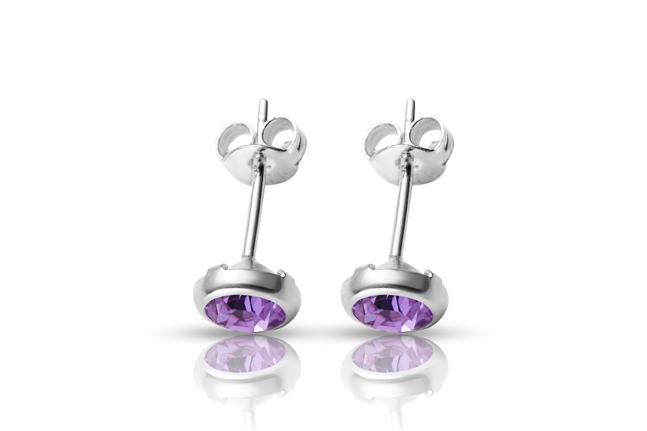 Silver purple zirconia stud earrings, real silver women's jewelry