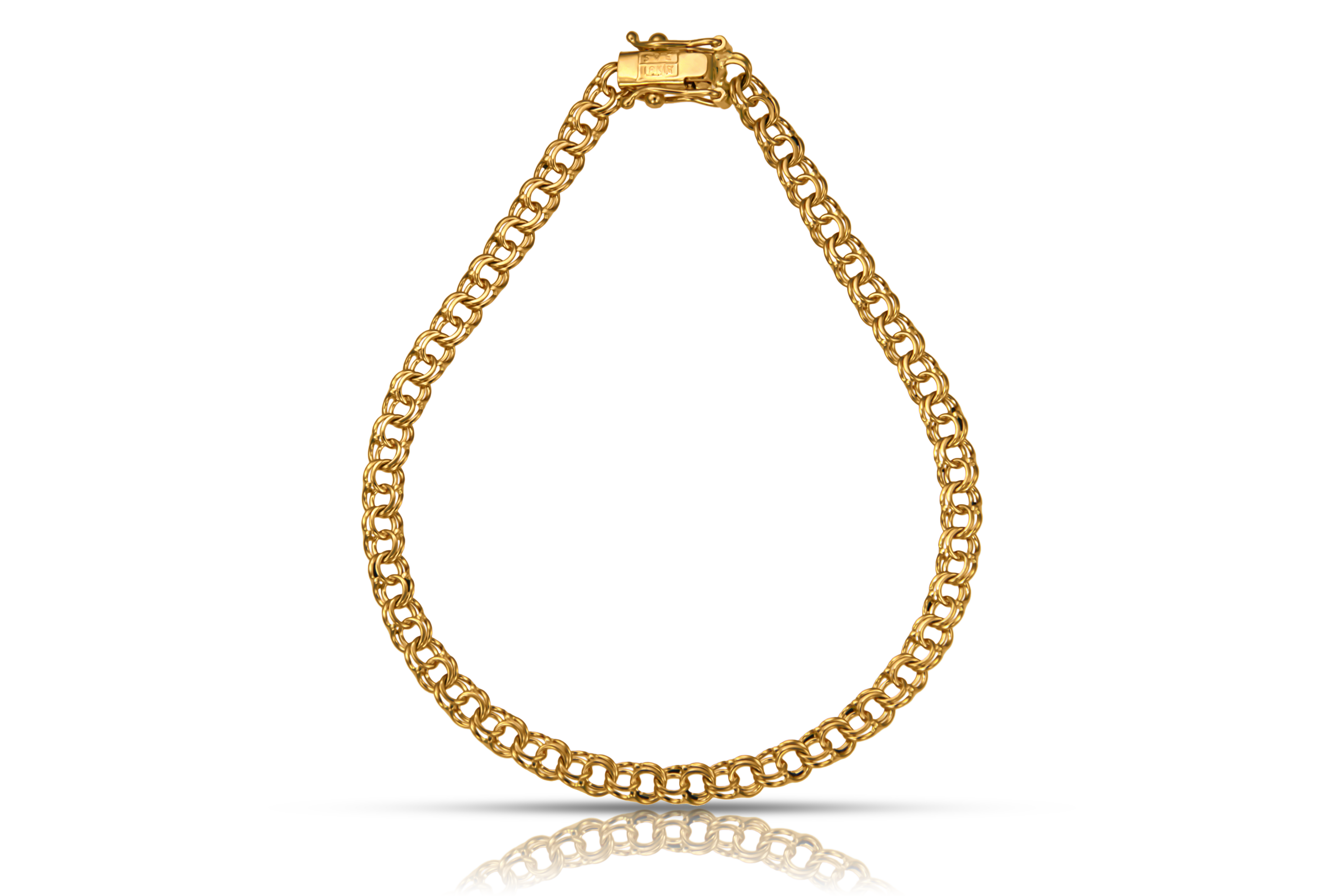 18K gold bismarck bracelet with box clasp, real gold jewelry