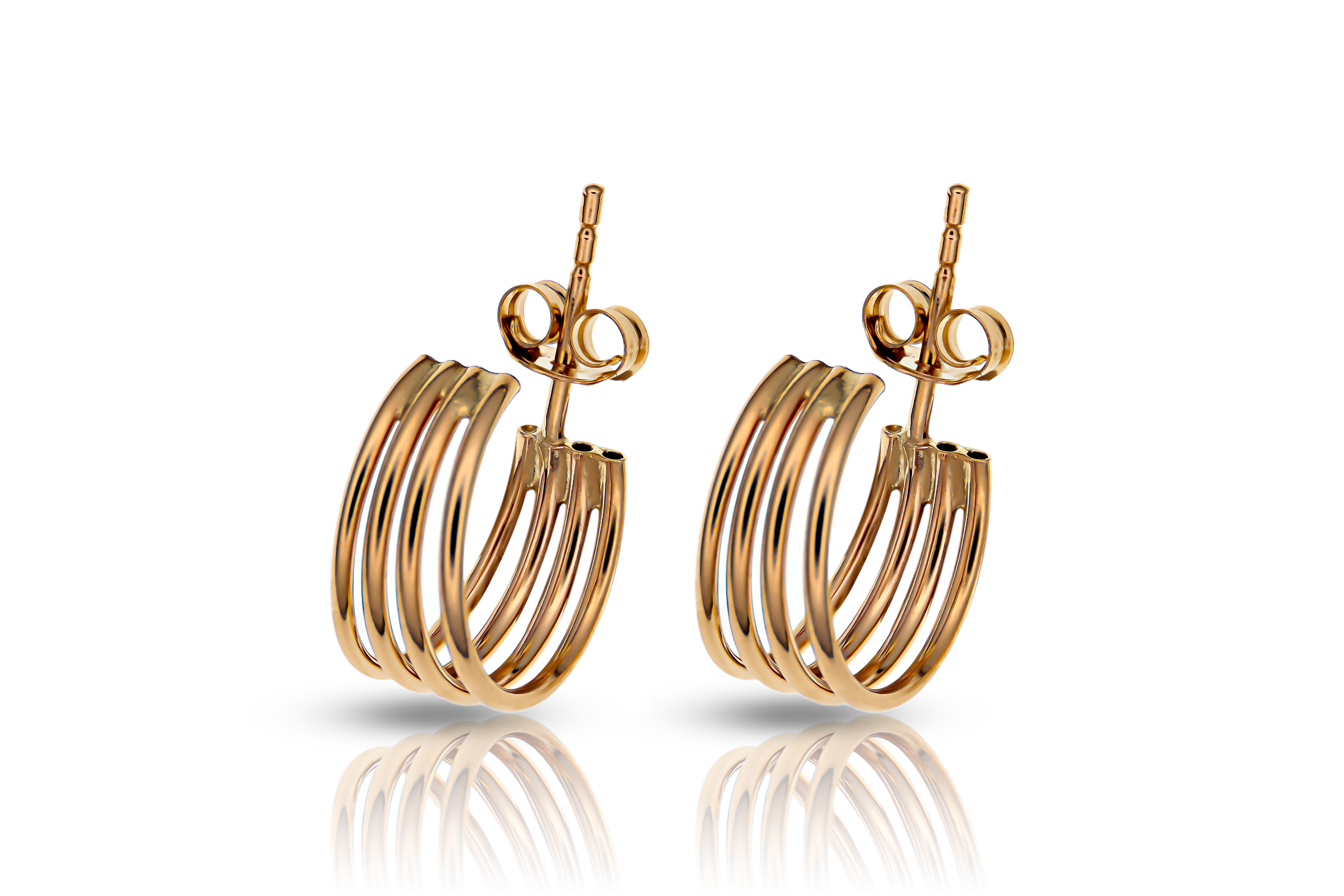18K guldörhängen halvcreoler flerradig studs, äkta guld dam