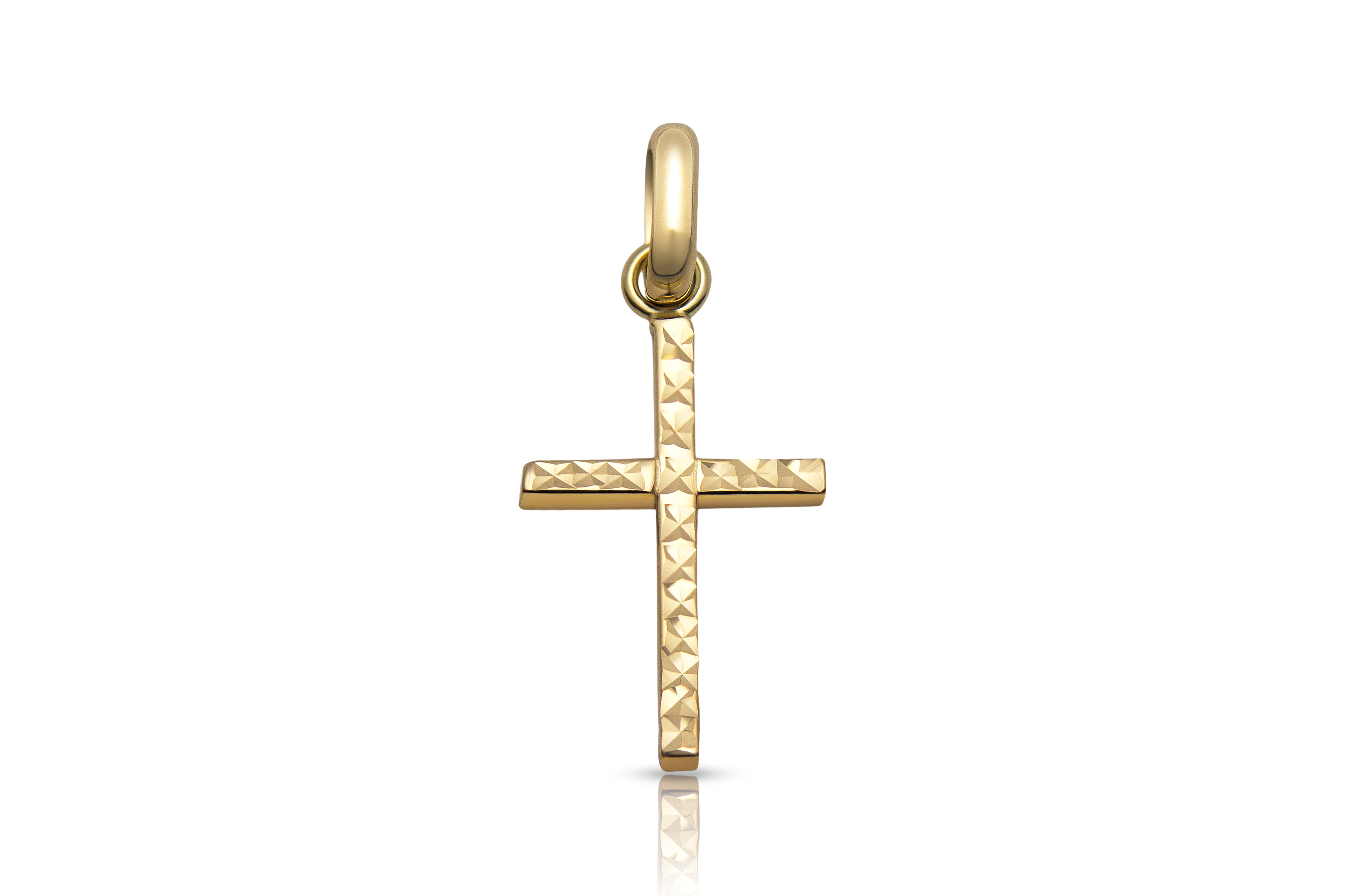 18K gold faceted cross pendant, real gold jewelry