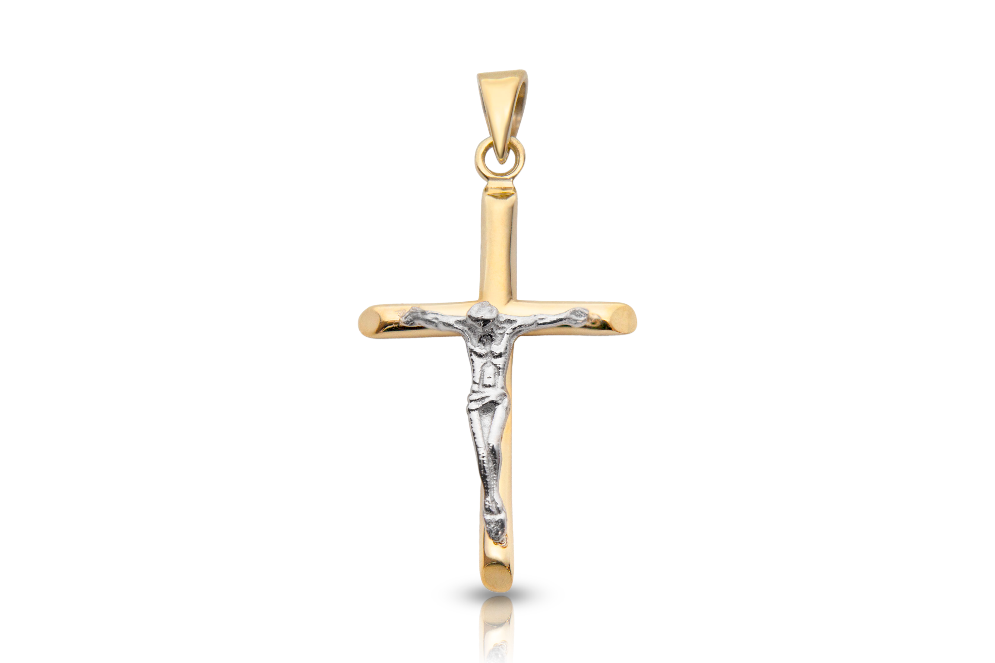 18K gold two-tone crucifix pendant, real gold jewelry