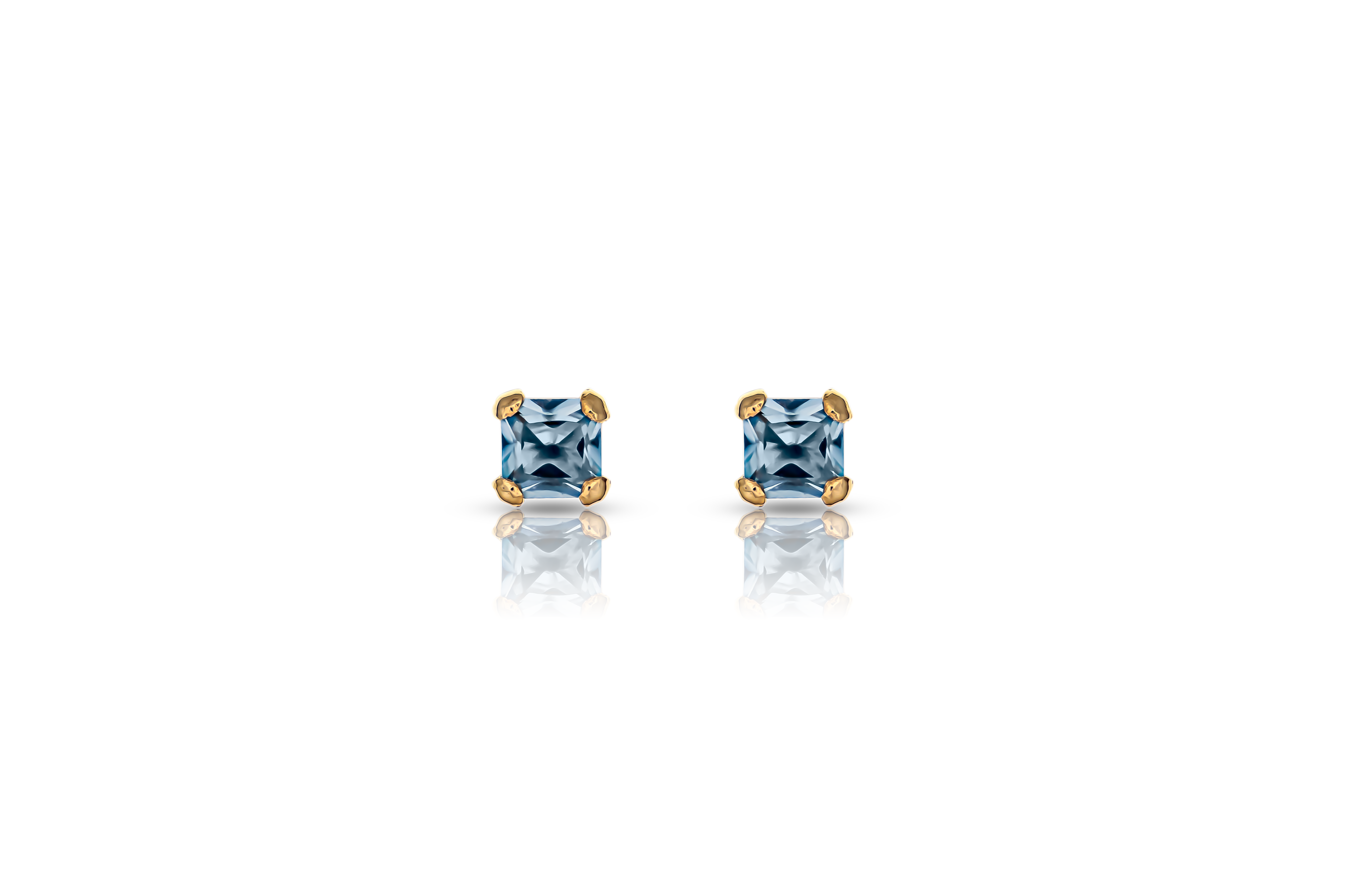 18K guldörhängen med blå zirkonia studs, framifrån äkta guld dam