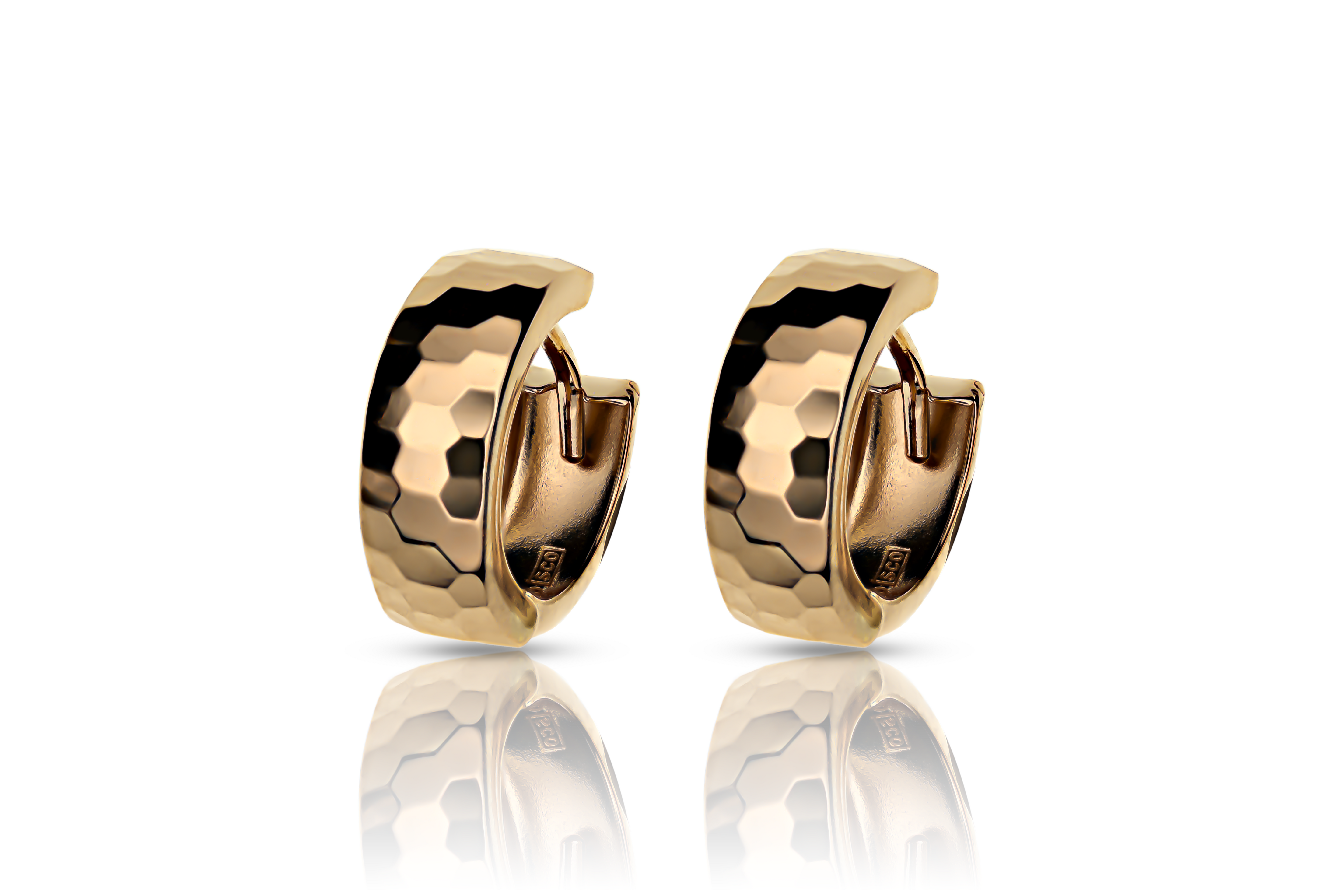 18K gold wide faceted hoop earrings, real gold women's jewelry