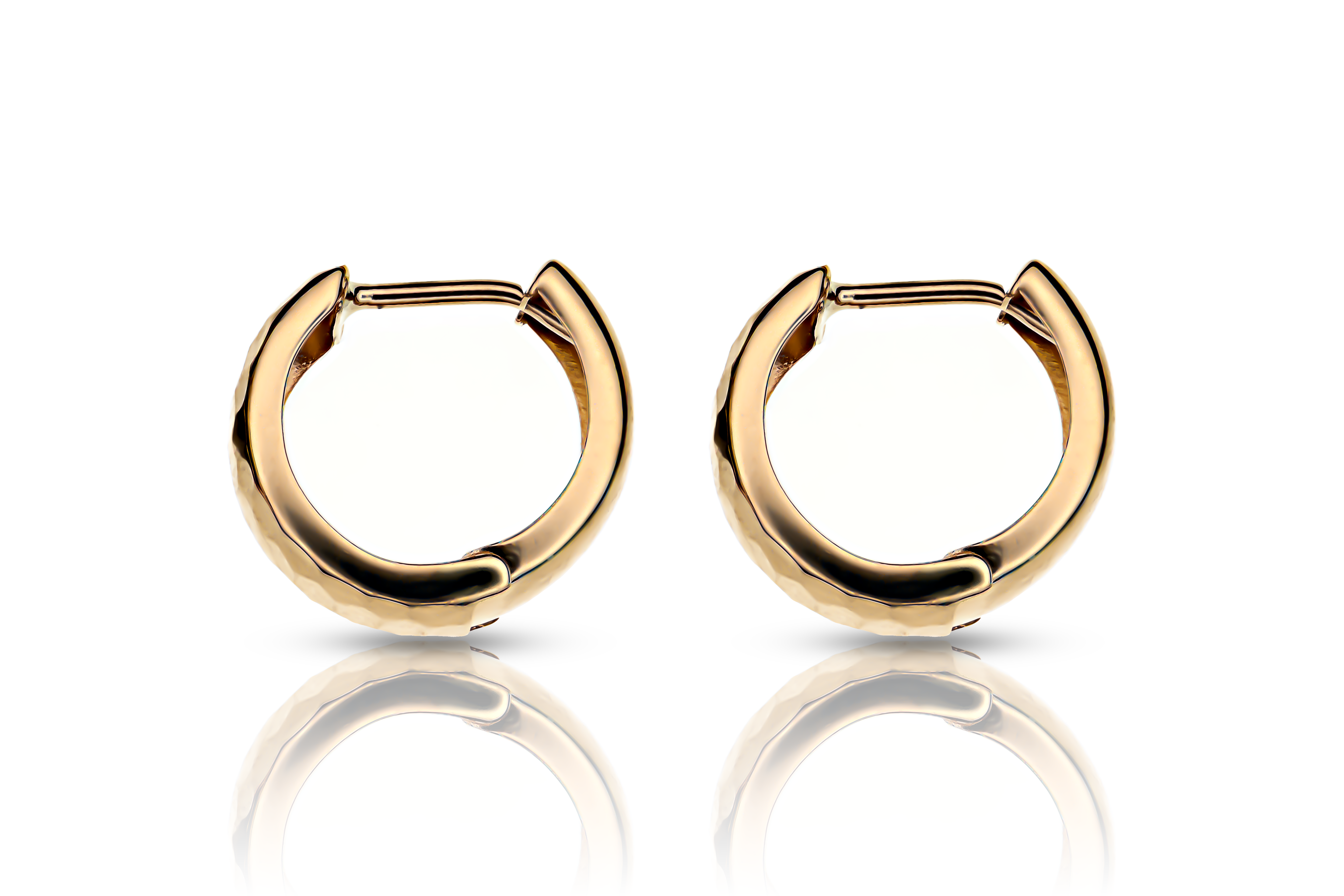 18K gold wide faceted hoop earrings, front view real gold women's jewelry