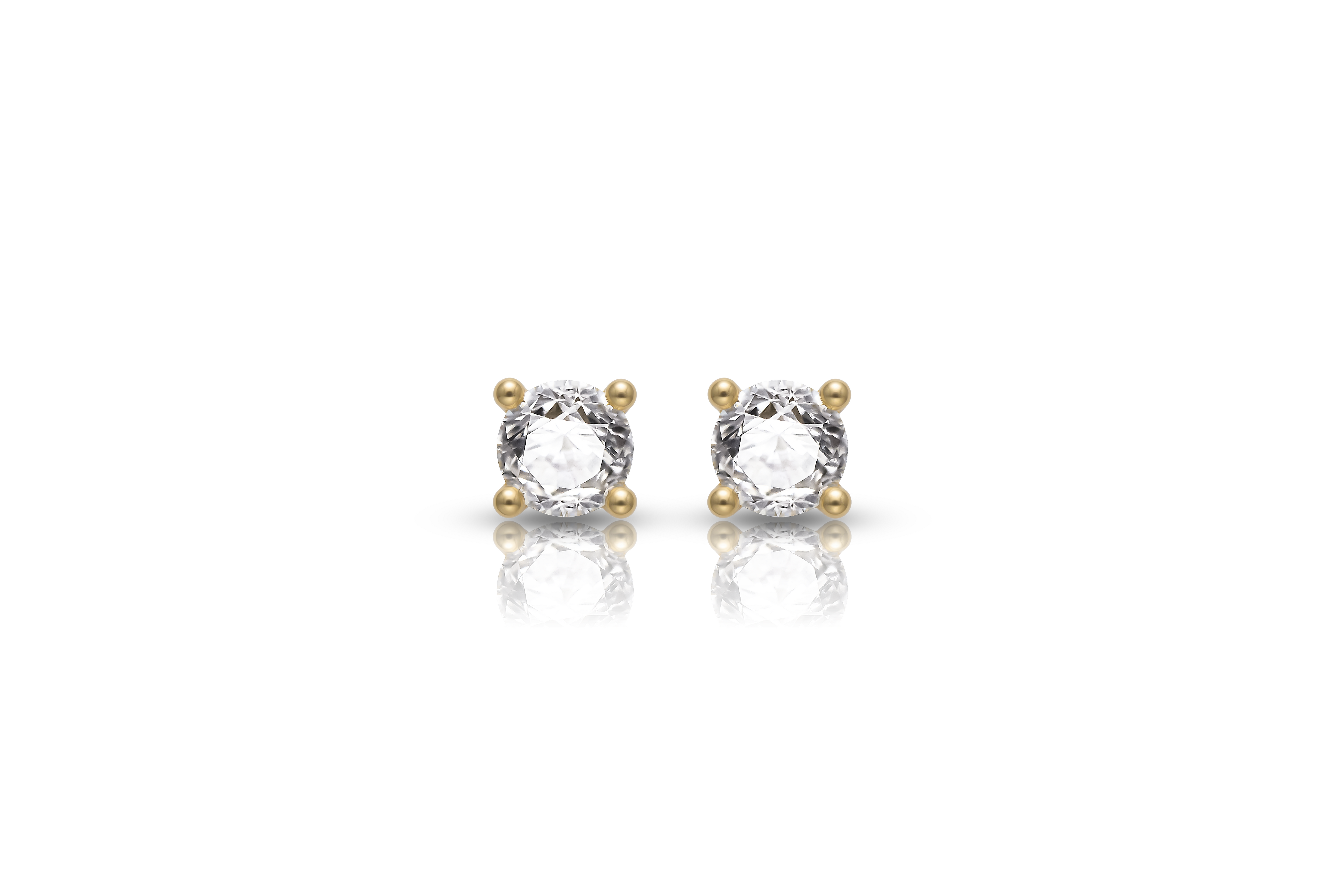 18K guldörhängen med fyrkantig zirkonia i kloinfattning studs, framifrån äkta guld dam