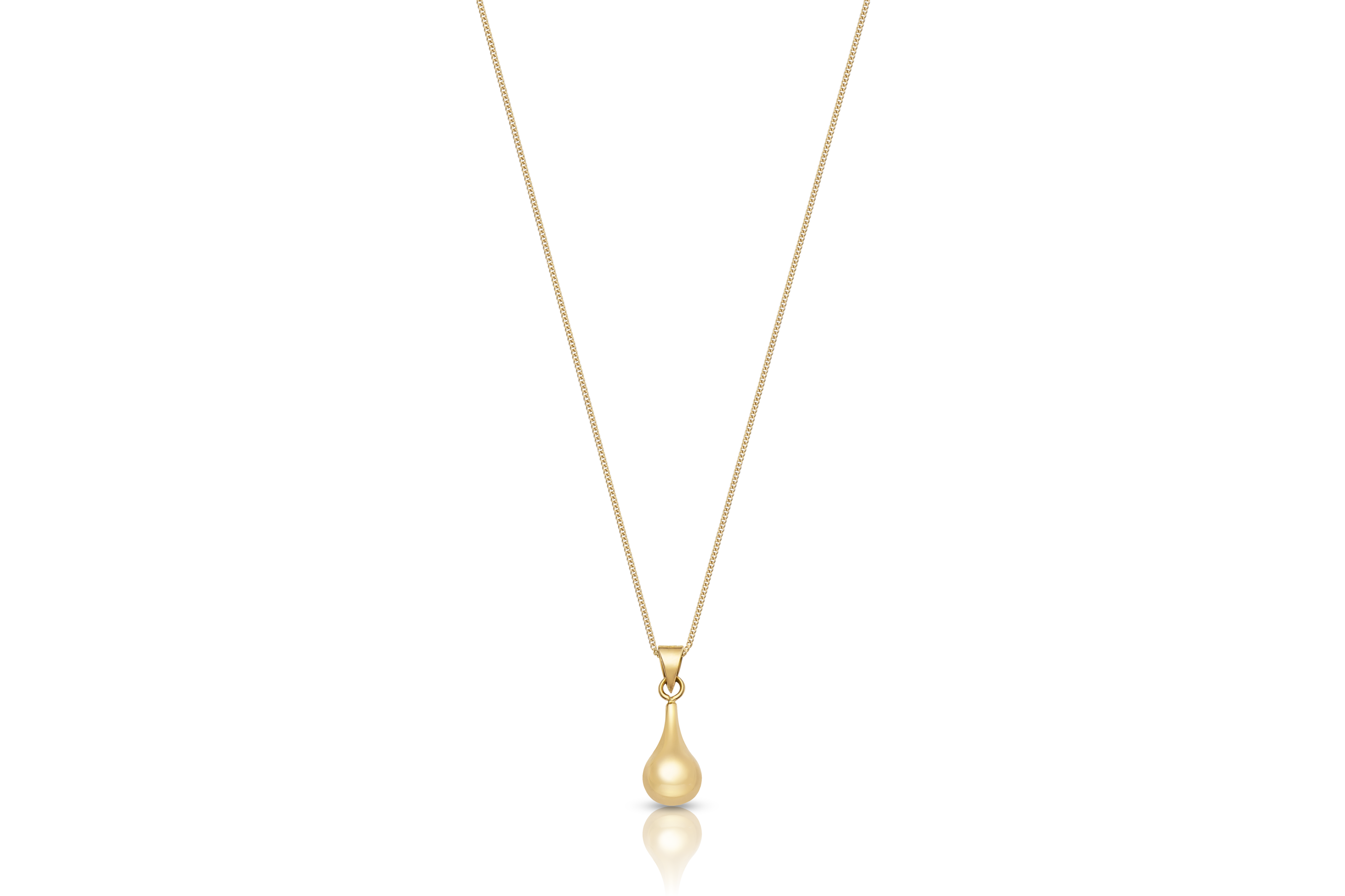 18K gold curb chain necklace with teardrop pendant, real gold