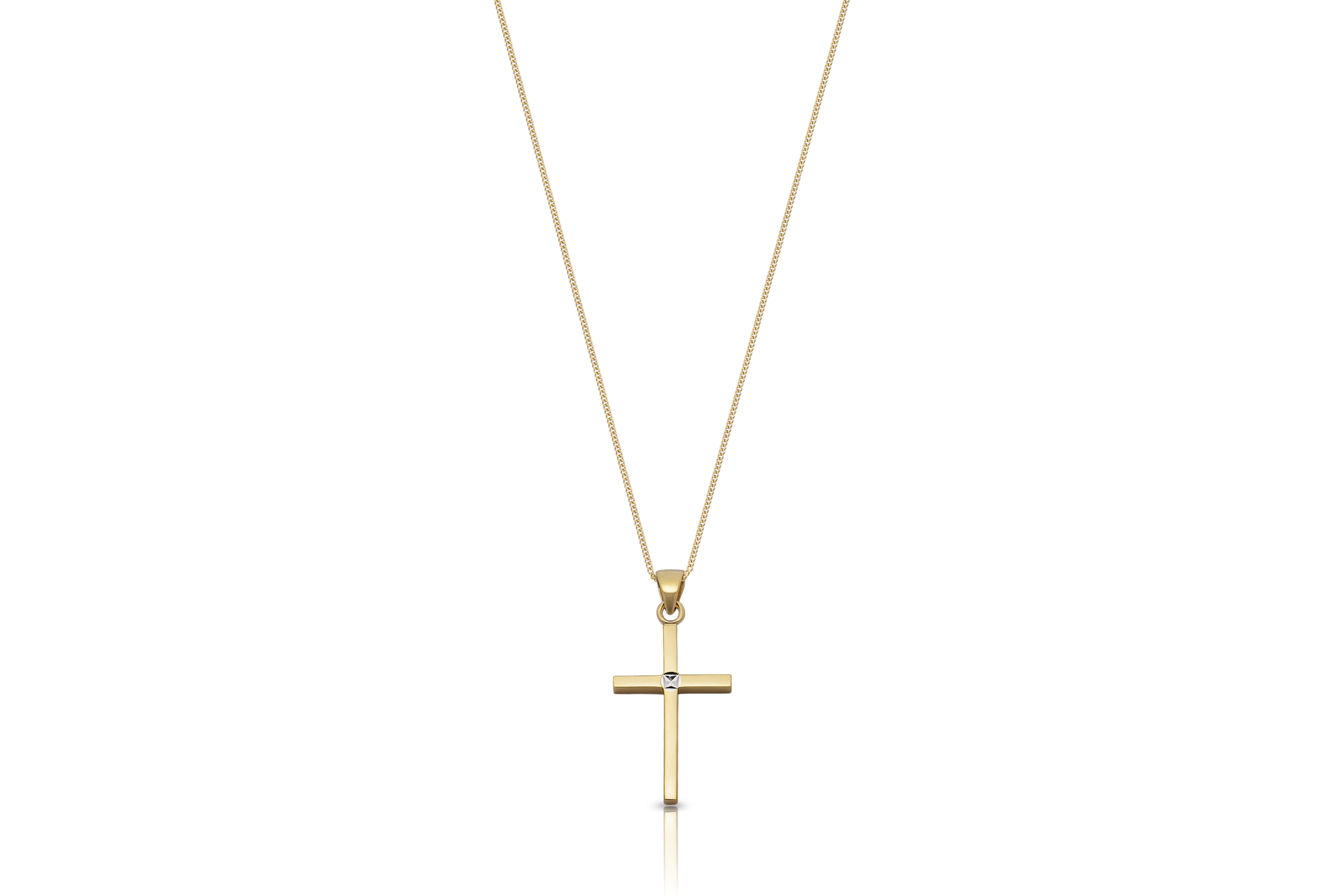 18K gold curb chain necklace with central zirconia cross pendant, real gold