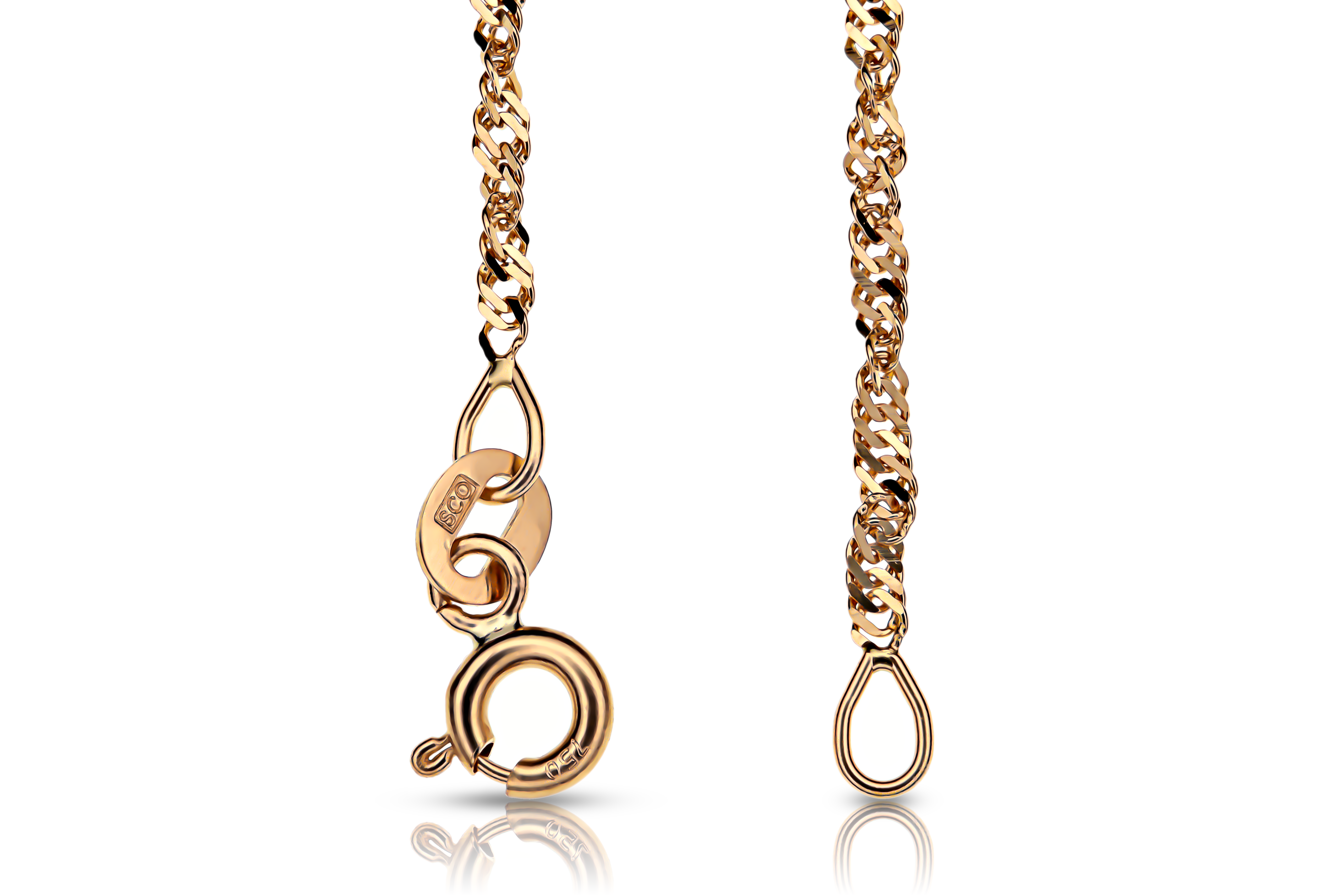 18K gold singapore chain bracelet with spring ring clasp, close-up real gold women's jewelry
