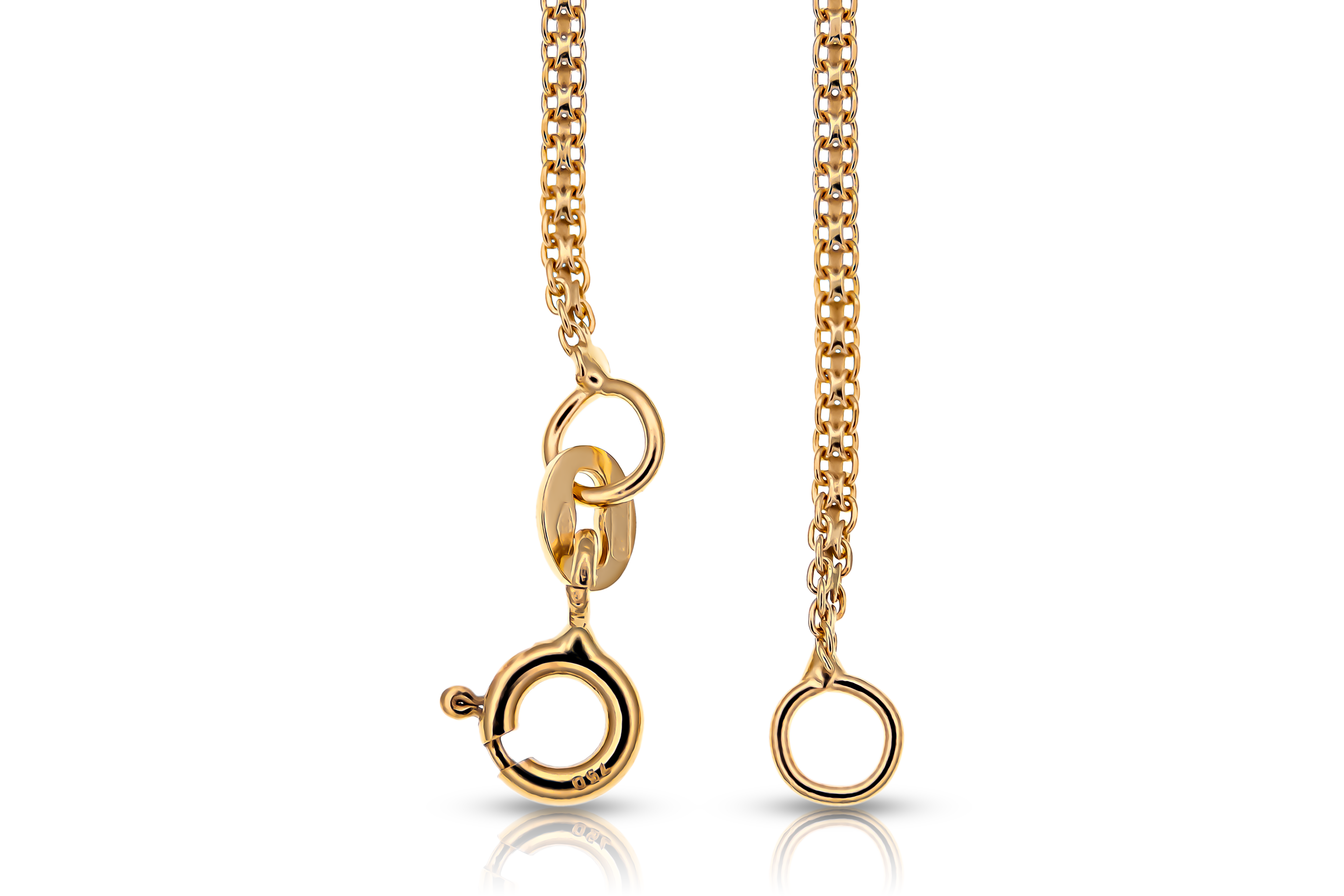 Thin 18K gold x-link bracelet with spring ring clasp, close-up real gold women's jewelry
