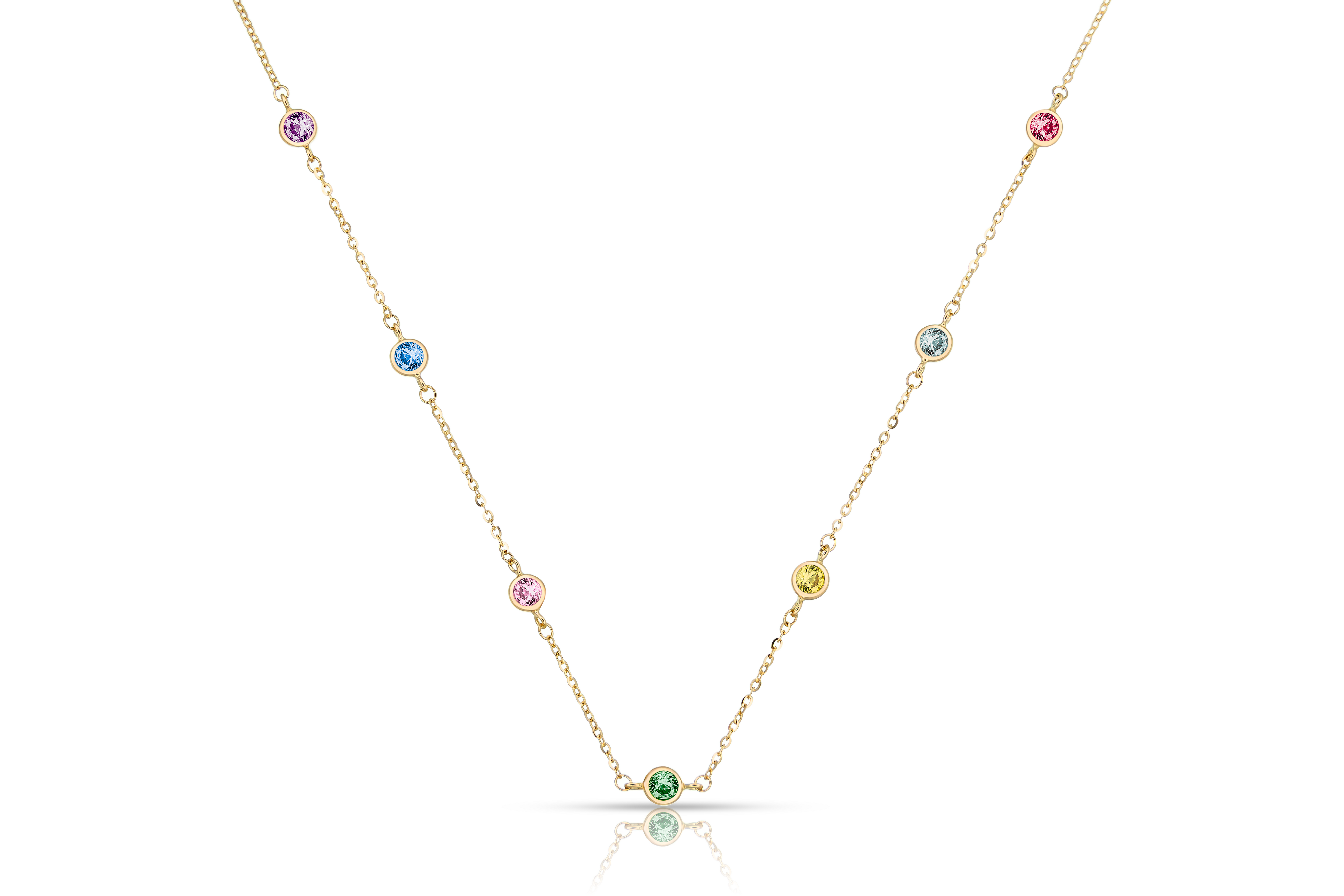 18K gold necklace with anchor chain tuttifrutti with bezel-set cubic zirconia, real gold women's jewelry