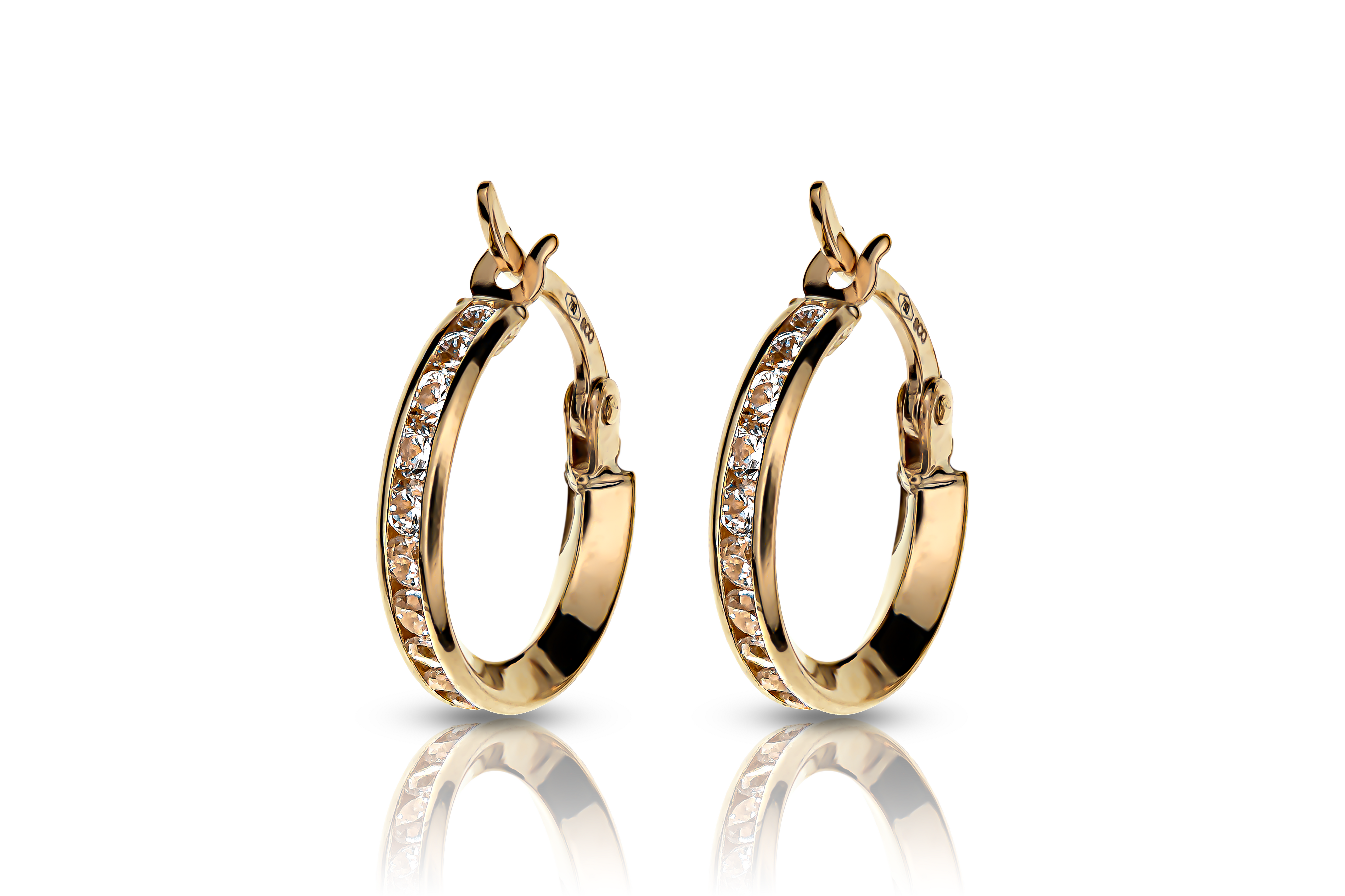 Guldörhängen creoler kanalfattade med zirkonia 18k