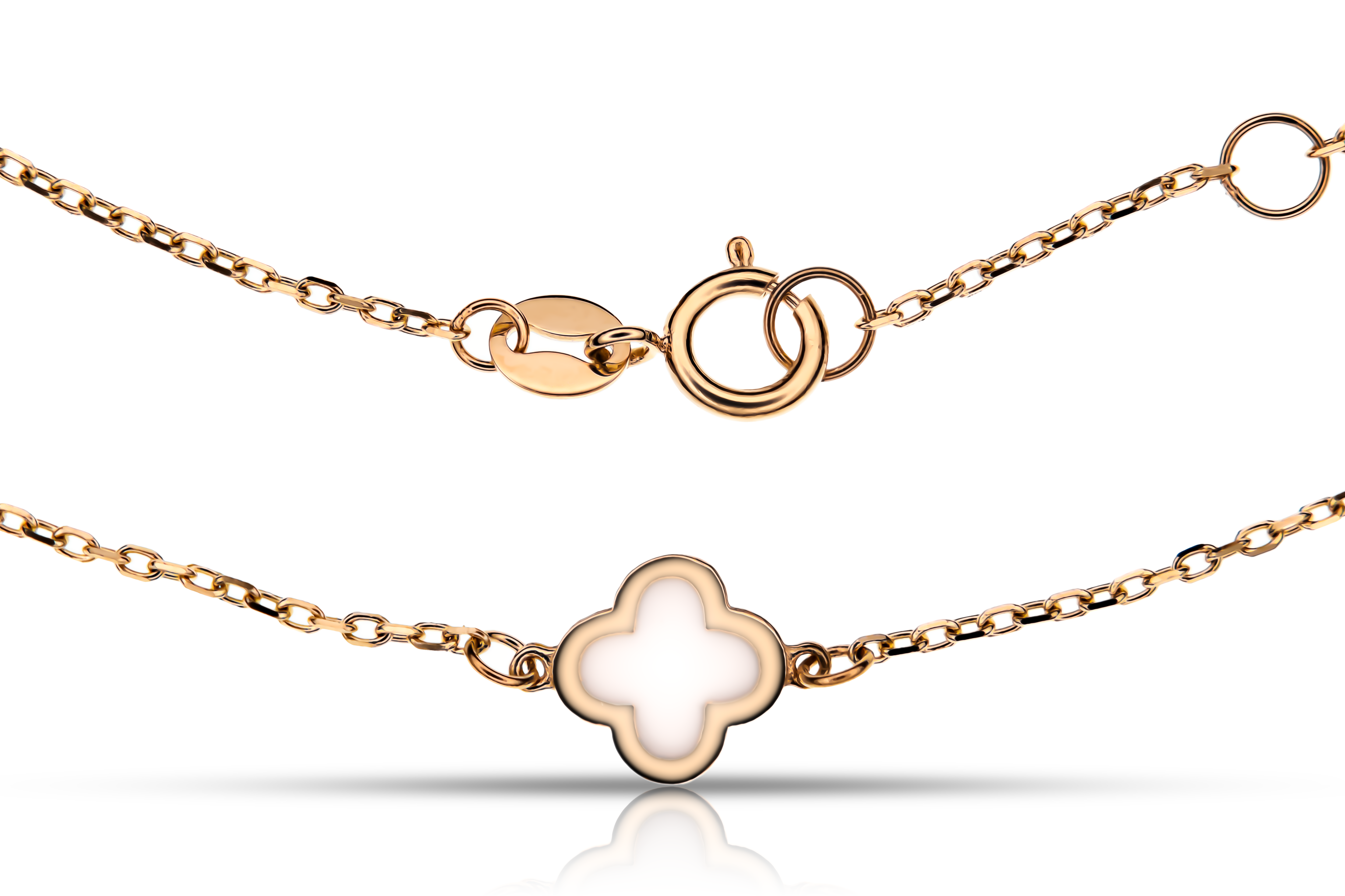 Guldarmband ankar vit klöver 18k