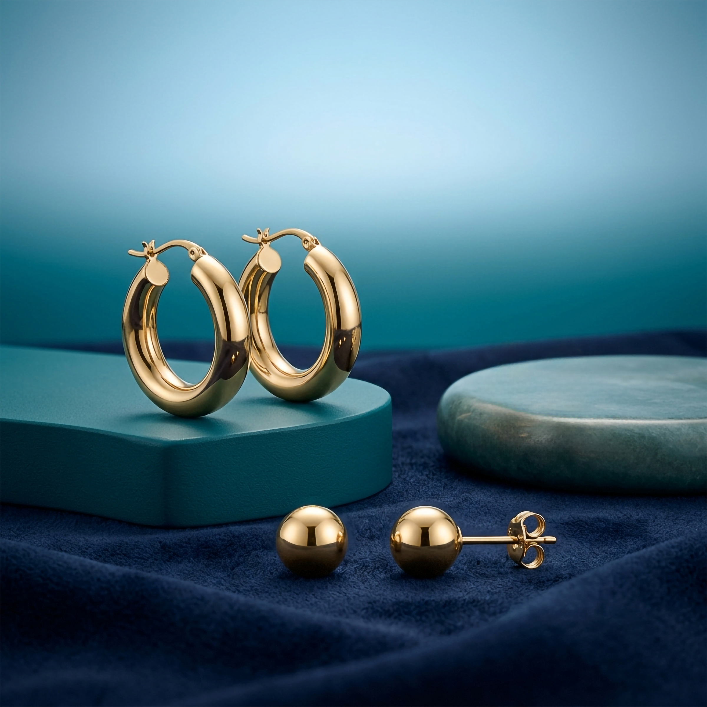 Nordic Bling collection gold earrings, real gold 18k and 14k jewelry