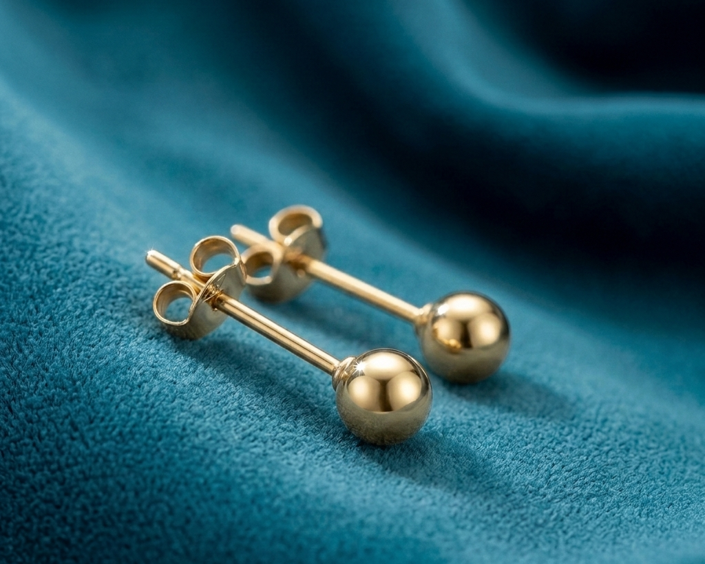 Nordic Bling collection stud earrings, real gold and silver jewelry