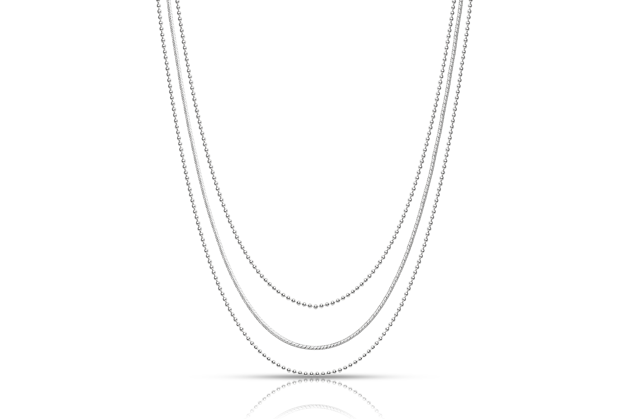 Silverhalsband trerådigt med kullänk och pressad pansarkedja, äkta silver dam
