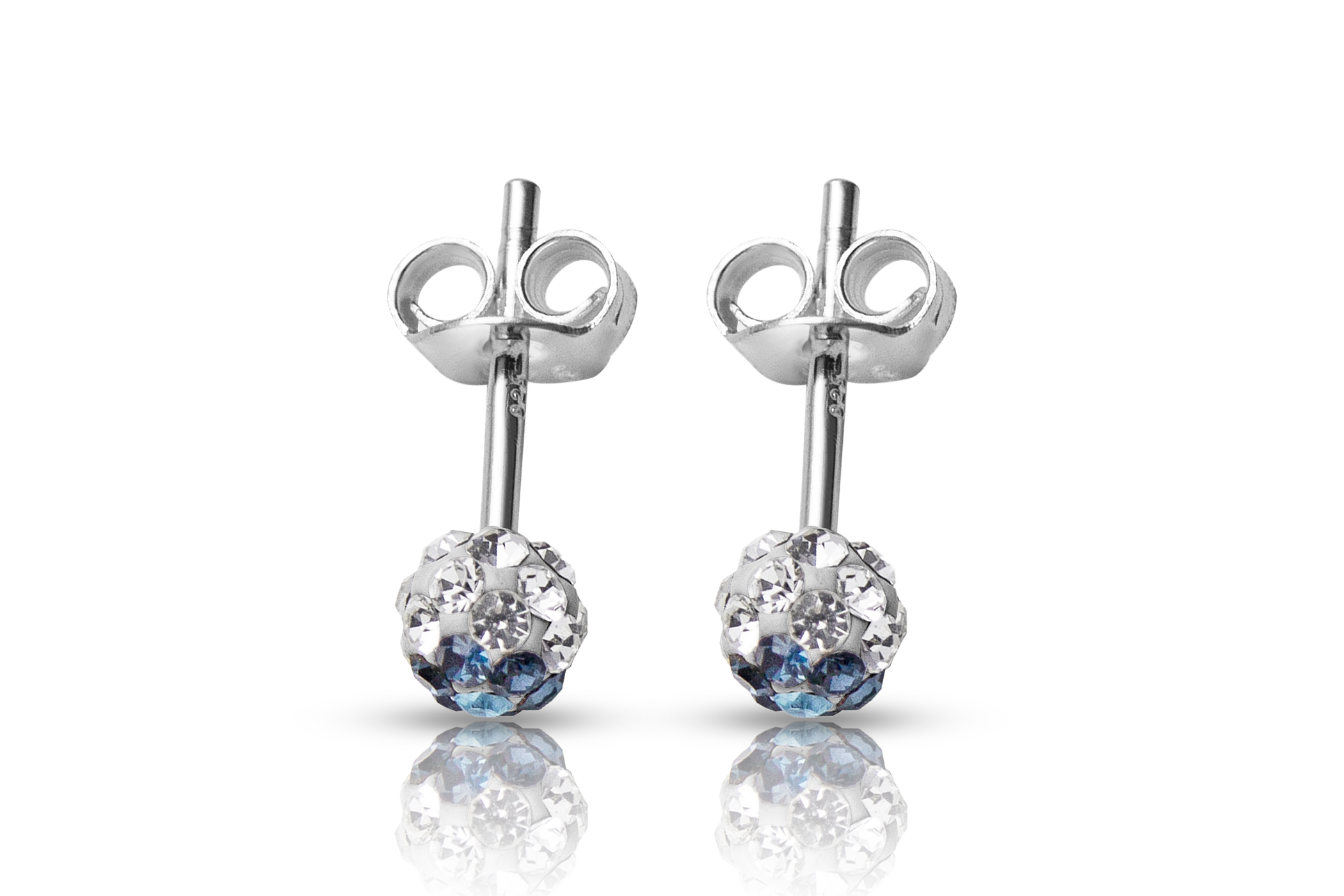 Silver blue crystal stud earrings, real silver women's jewelry
