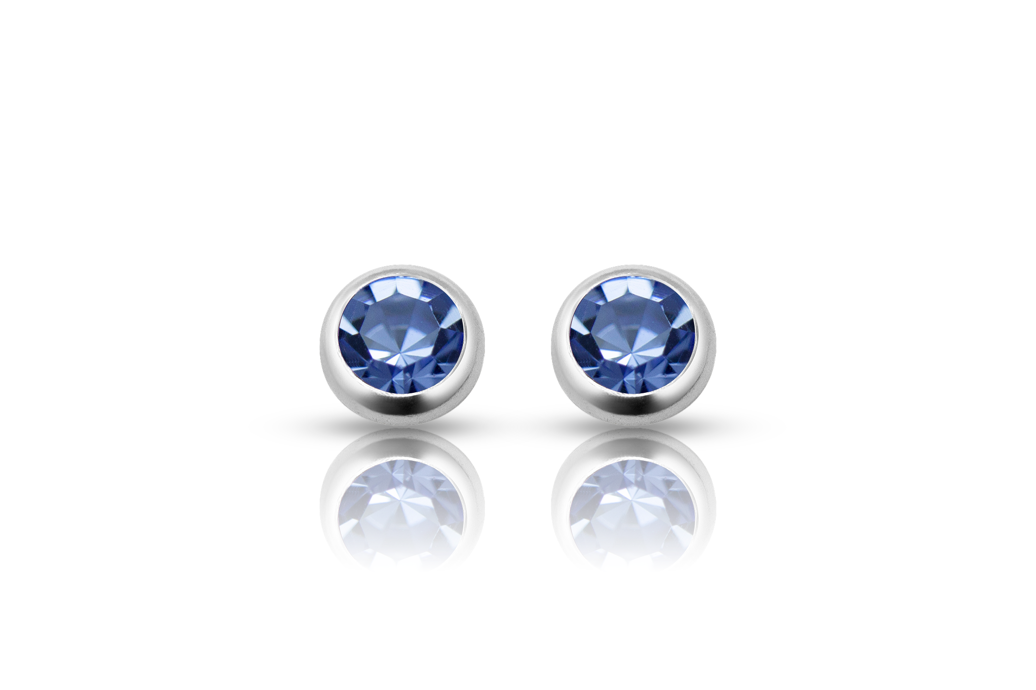 Silverörhängen med blå zirkonia studs, framifrån äkta silver dam